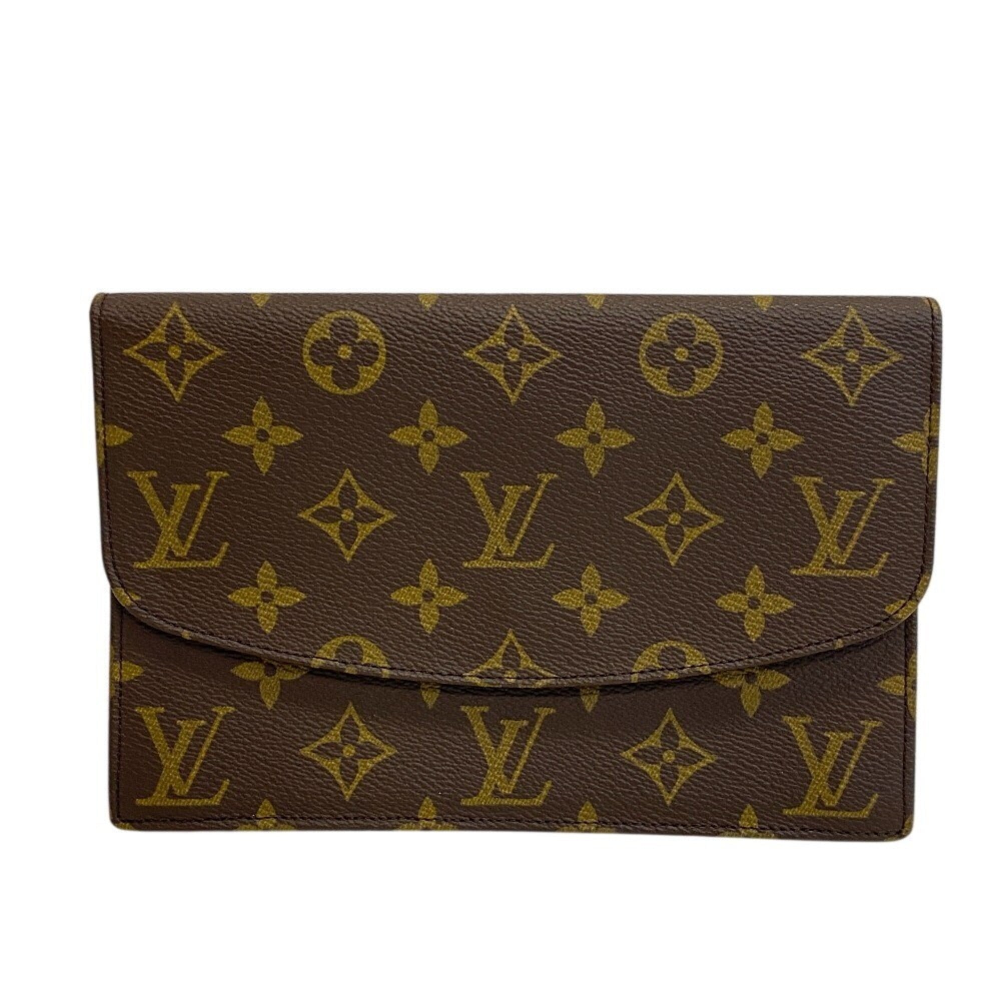 Louis Vuitton Monogram Brown Leather Clutch Bag Pochette (Pre-Owned)
