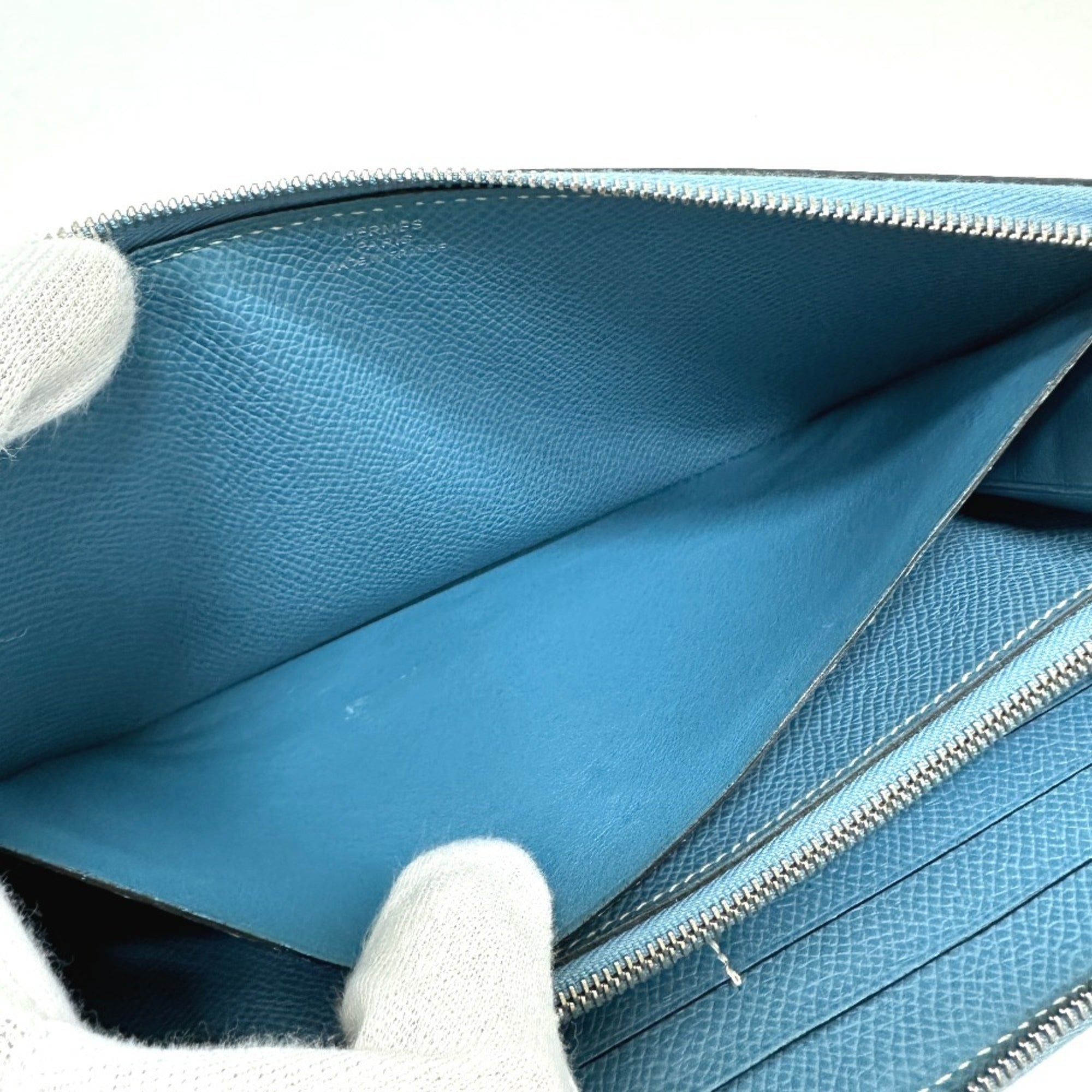 Hermes Blue Jean Epsom Leather Long Wallet (Bi-Fold) (Pre-Owned)