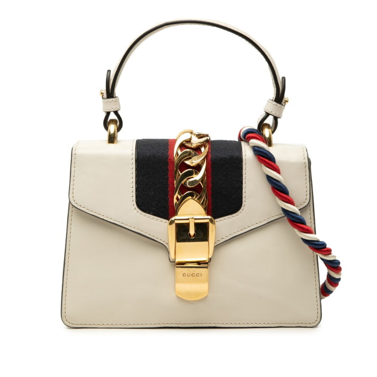 Gucci Sherry Line White Leather Handbag Shoulder Bag (Pre-Owned)