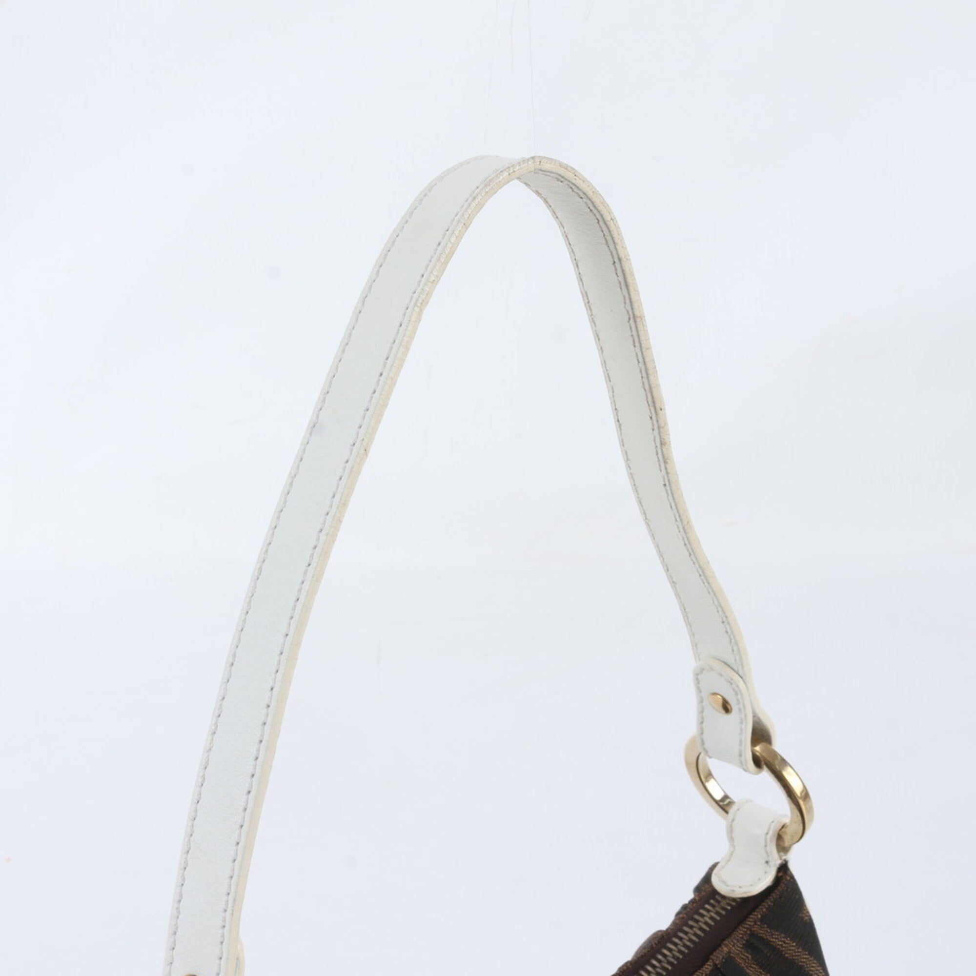 Fendi Brown White Leather Canvas Pouch Shoulder Bag (Pre-Owned)