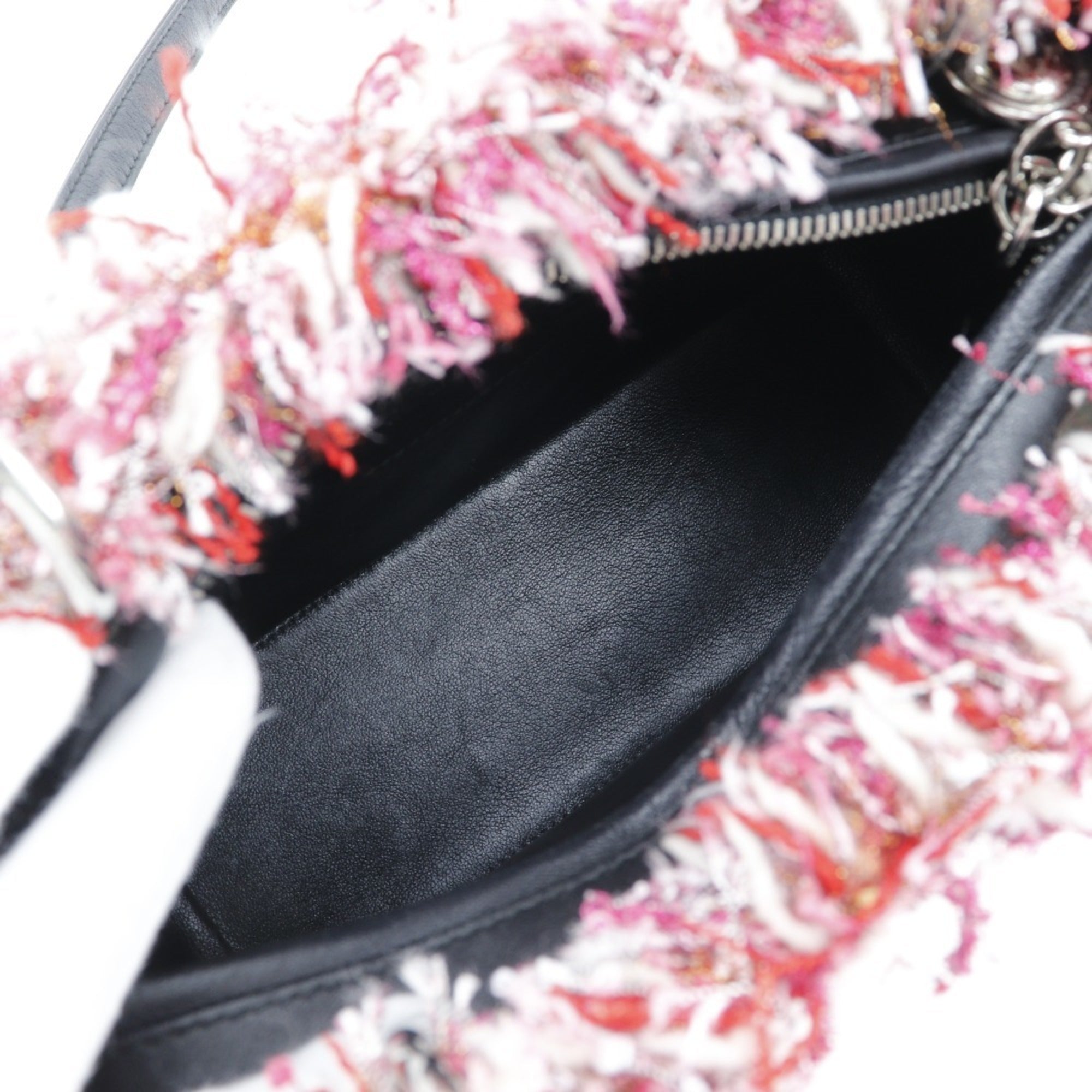 Christian Dior Lady Dior Black Pink Tweed Leather Handbag (Pre-Owned)