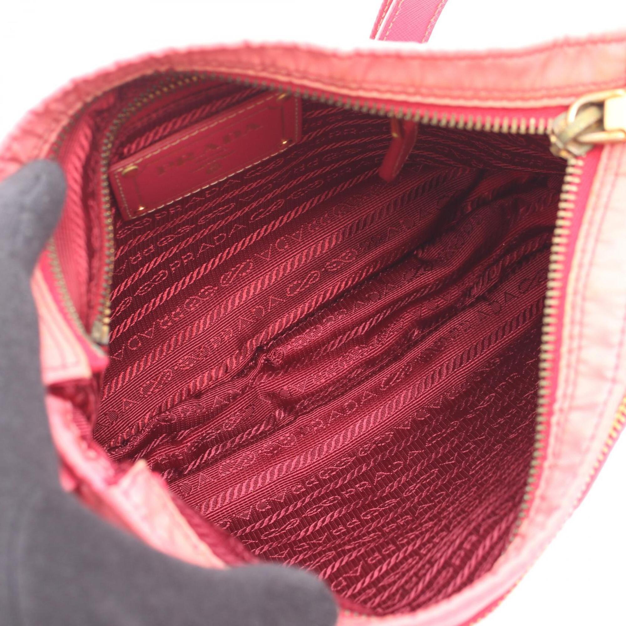 Prada Pink Nylon Leather Handbag Shoulder Bag (Pre-Owned)
