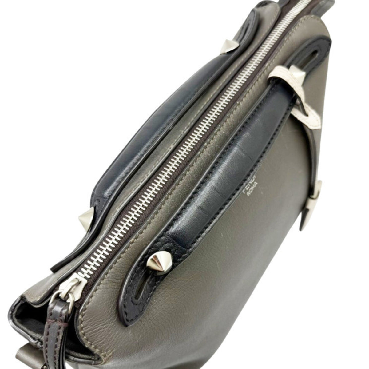 Fendi Black Gray Leather Handbag Shoulder Bag (Pre-Owned)