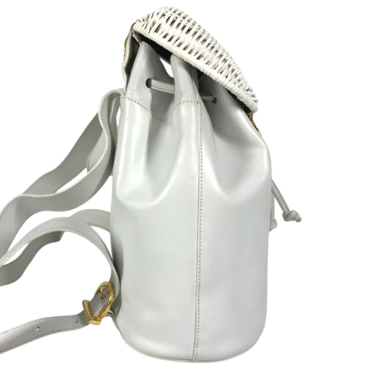 Salvatore Ferragamo Gancini White Straw Leather Backpack (Pre-Owned)
