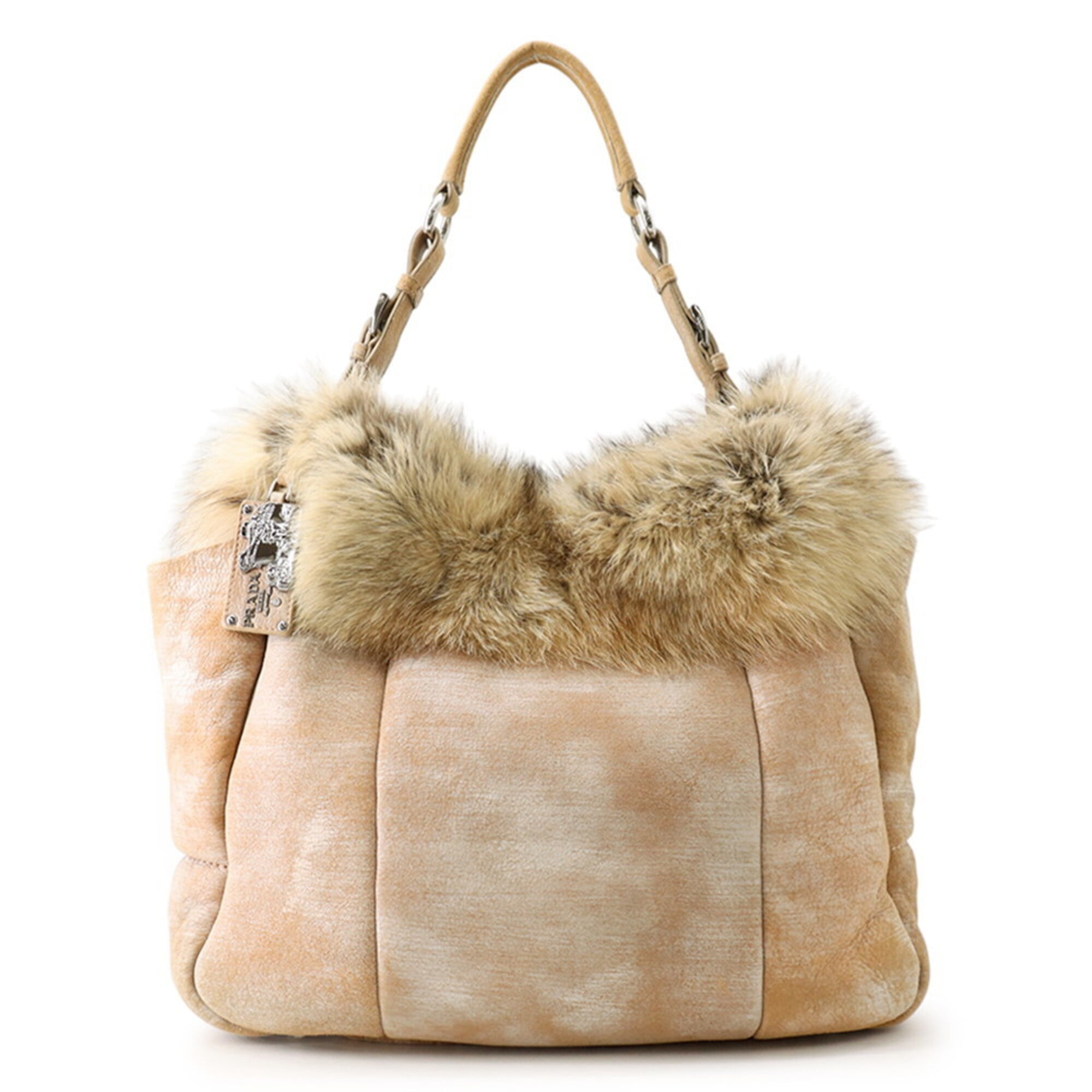Prada Beige Fur Handbag Pouch Tote Bag (Pre-Owned)