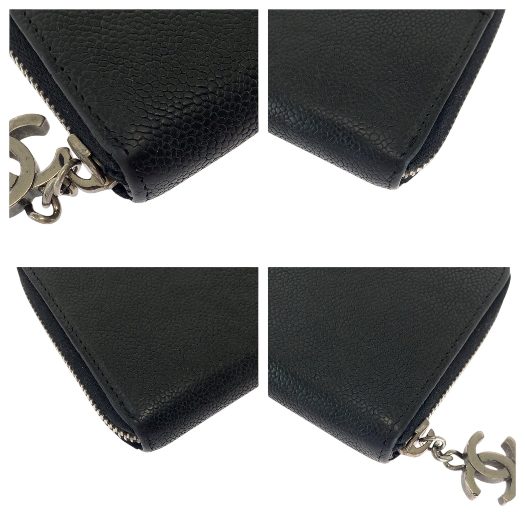 Chanel Black Grained Calfskin Long Wallet (Bi-Fold) (Pre-Owned)