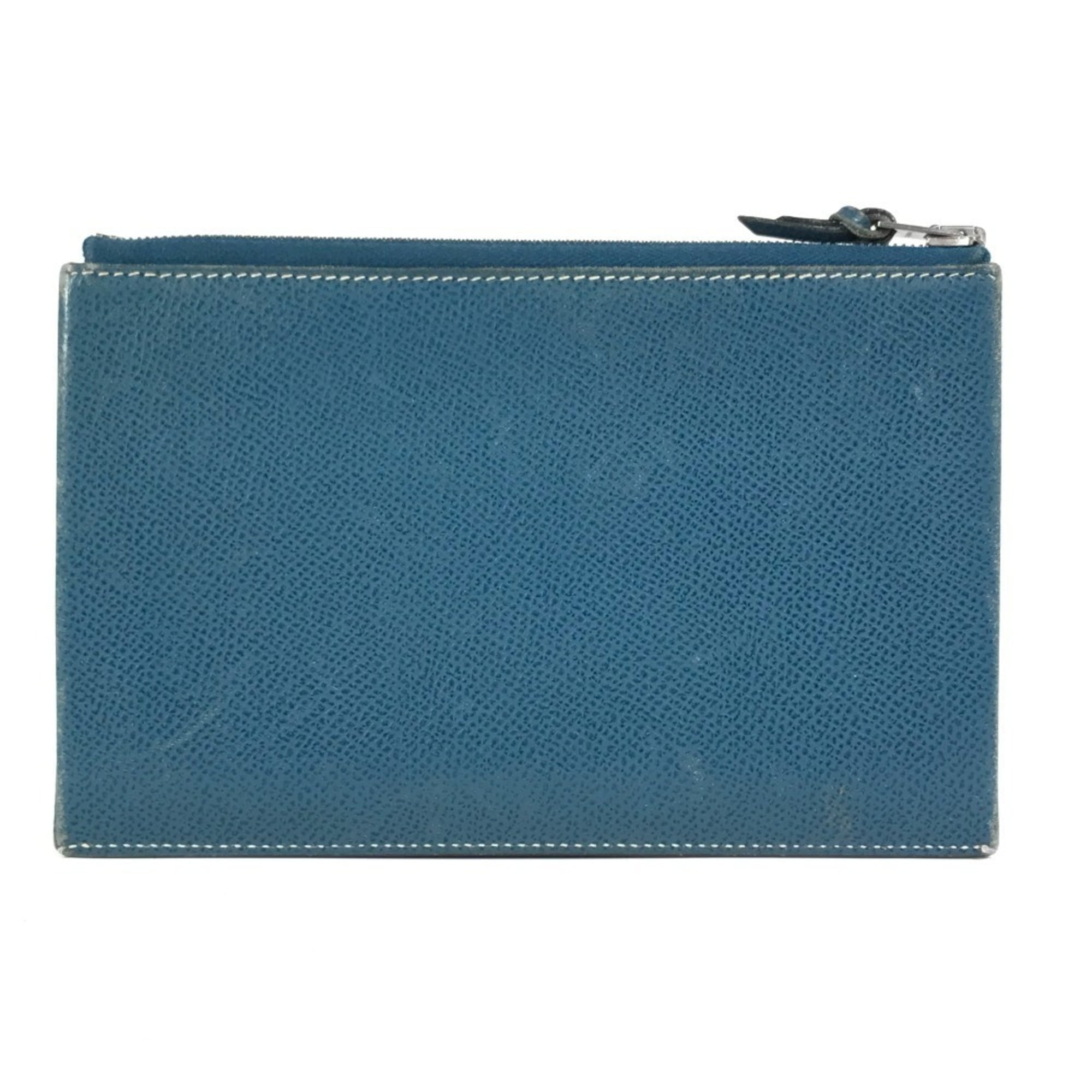 Hermes Blue Epsom Leather Clutch Bag Pouch (Pre-Owned)