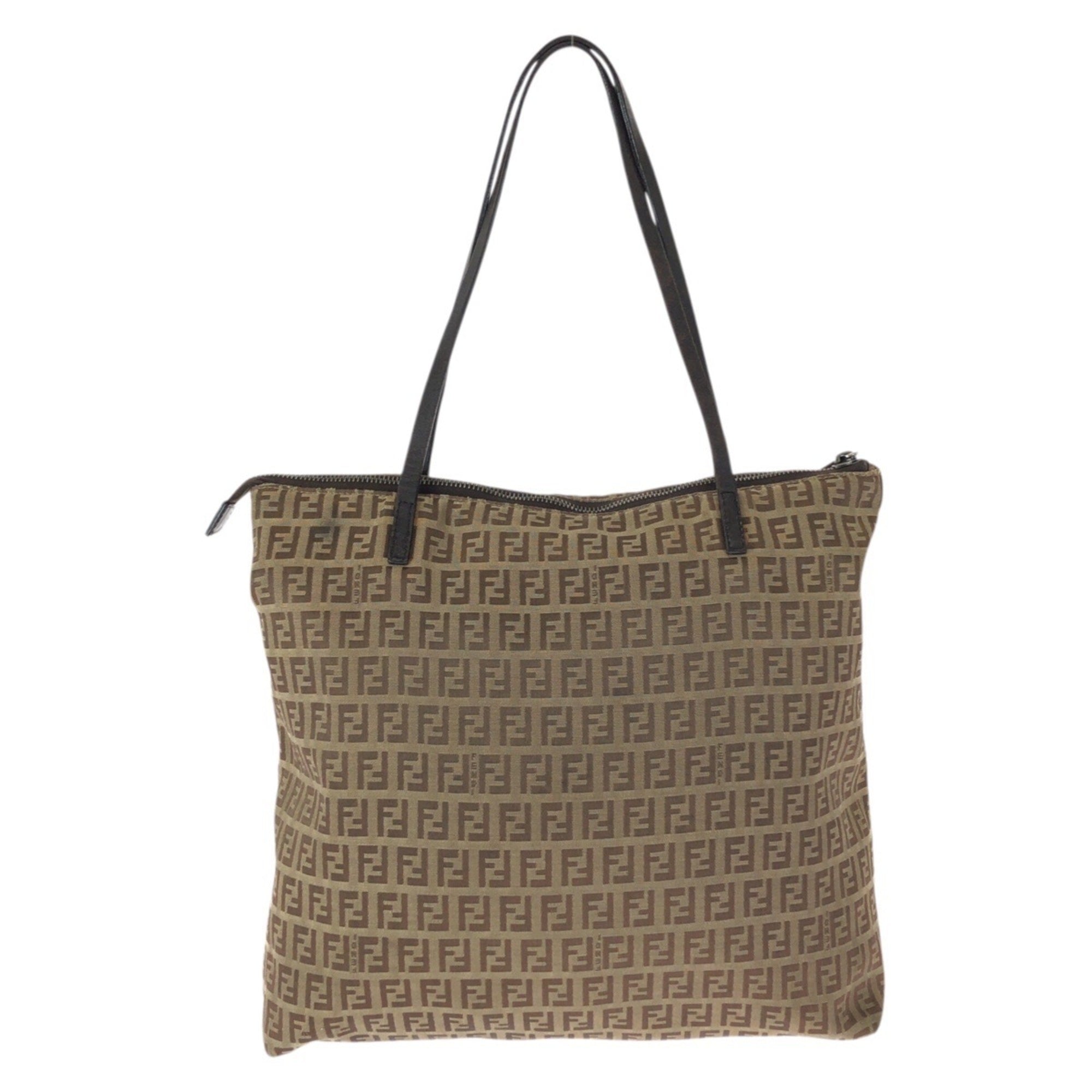 Fendi Brown Canvas Leather Shoulder Bag Tote Bag (Pre-Owned)