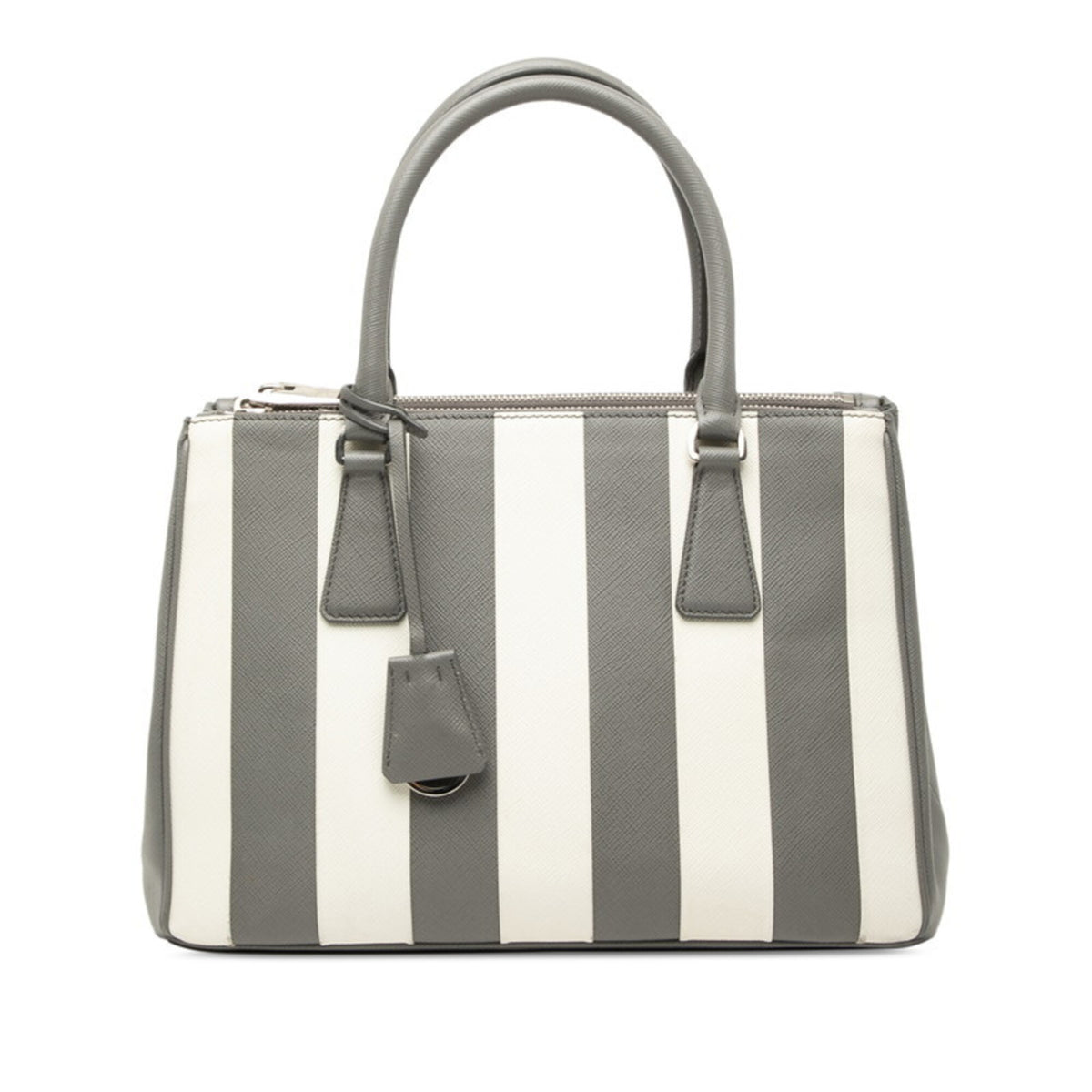 Prada Gray White Leather Handbag (Pre-Owned)