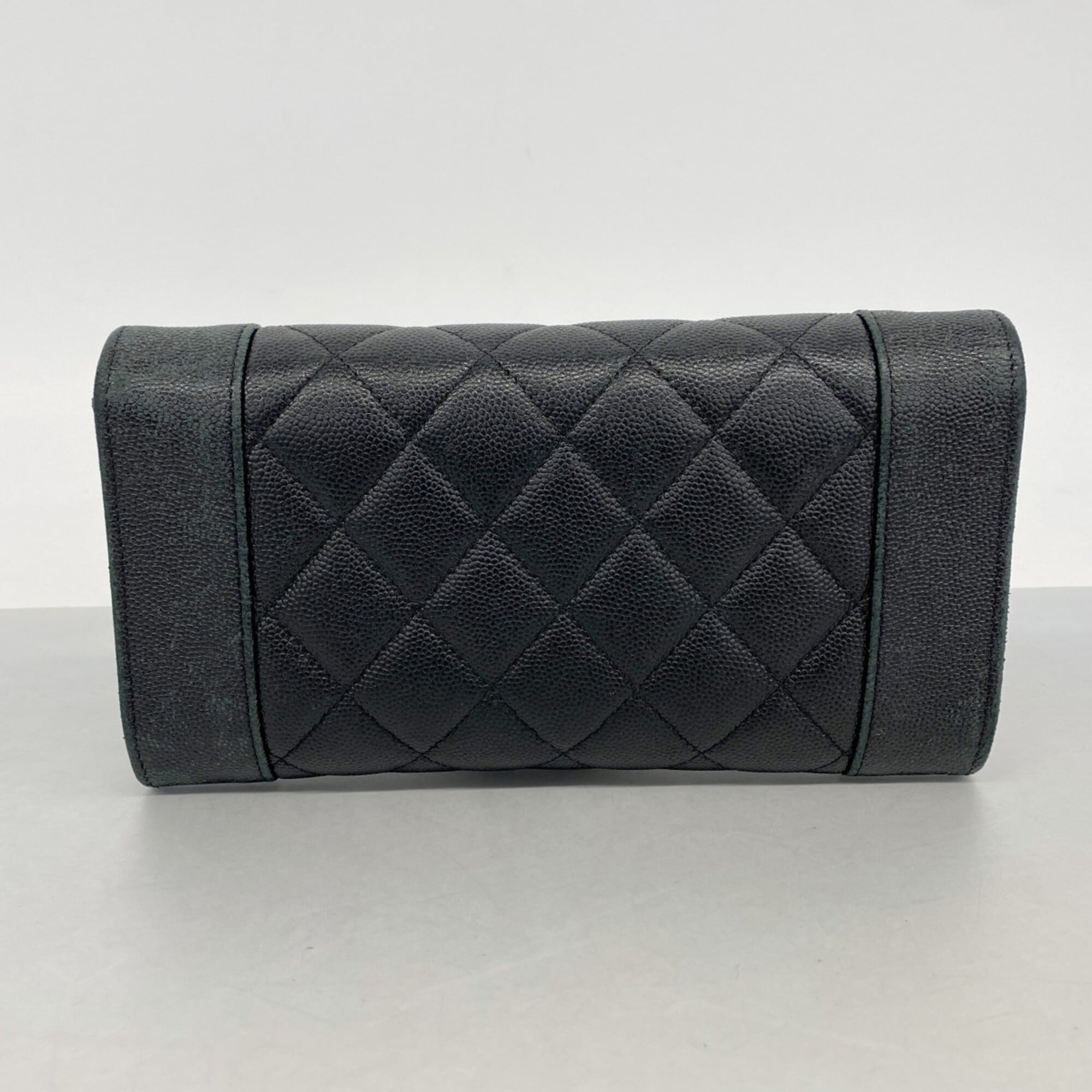 Chanel Black Grained Calfskin Long Wallet (Bi-Fold) (Pre-Owned)