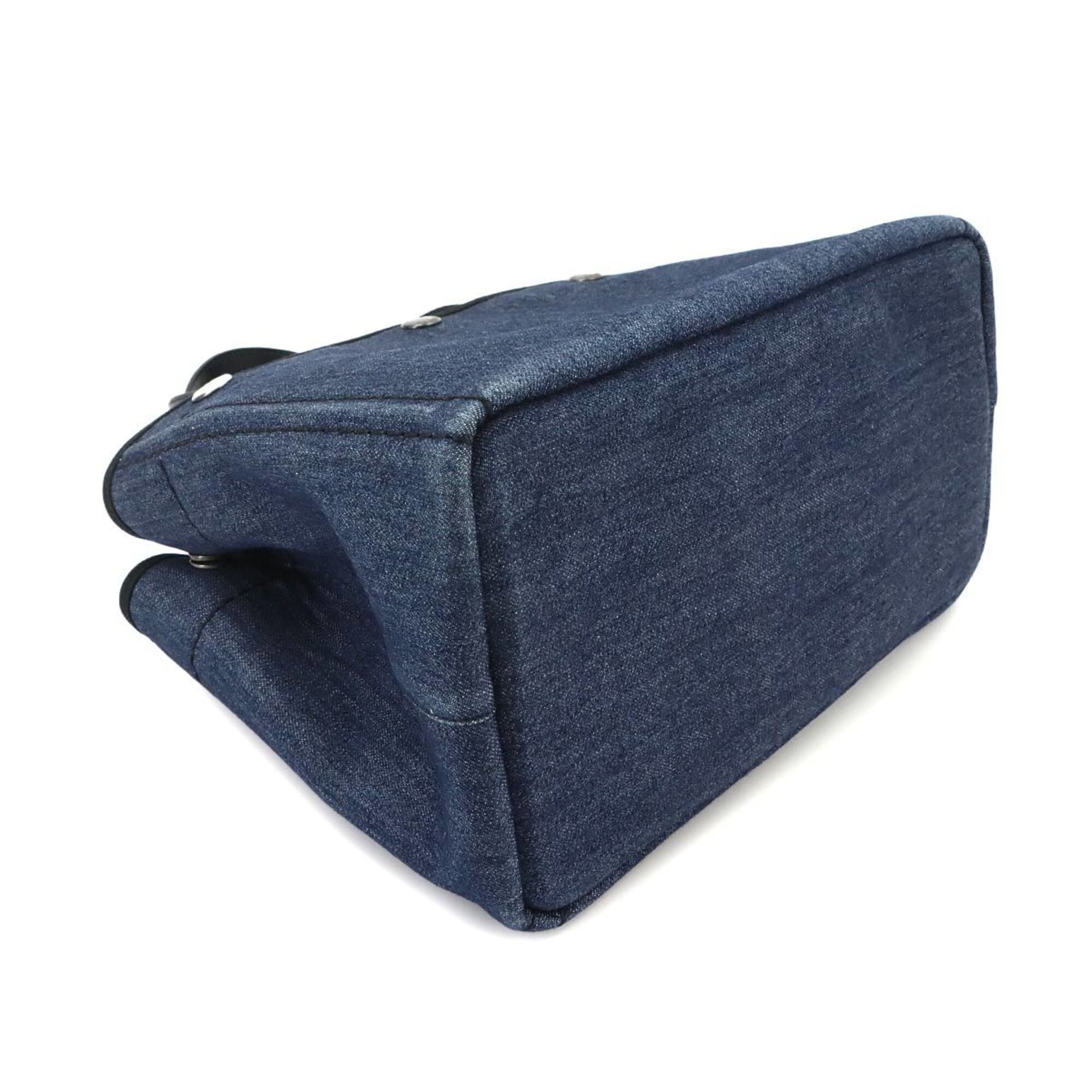 Prada Black Blue Denim Leather Handbag Shoulder Bag (Pre-Owned)