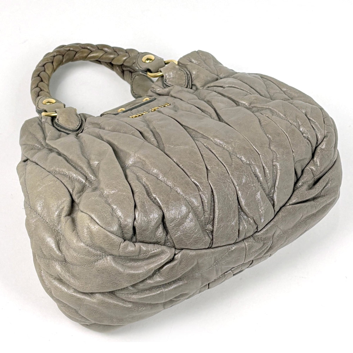 Miu Miu Matelasse Grayish Leather Handbag (Pre-Owned)