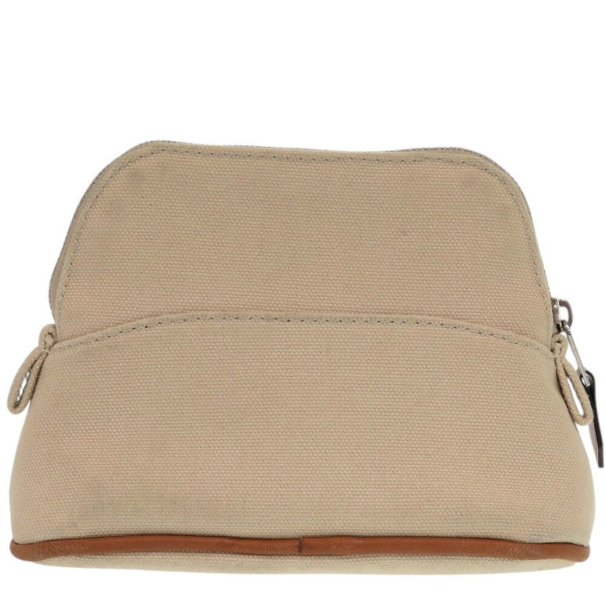 Hermes Beige Orange Cotton Leather Pouch (Pre-Owned)