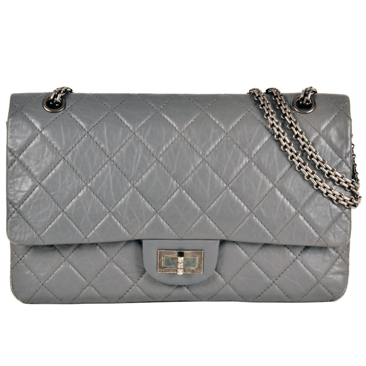 Chanel Gray Leather Shoulder Bag (Pre-Owned)