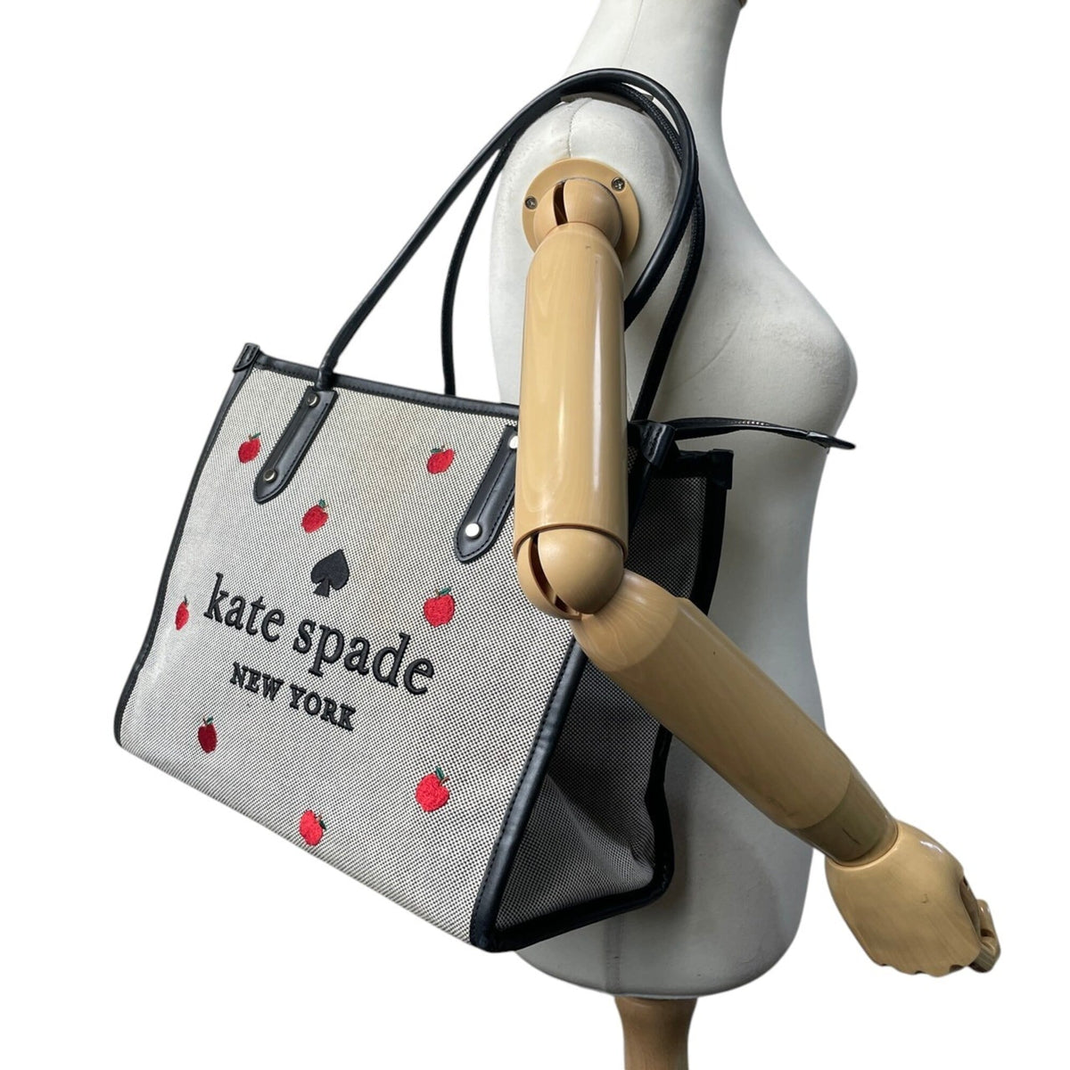 Kate Spade Black Gray Canvas Leather Handbag Tote Bag (Pre-Owned)