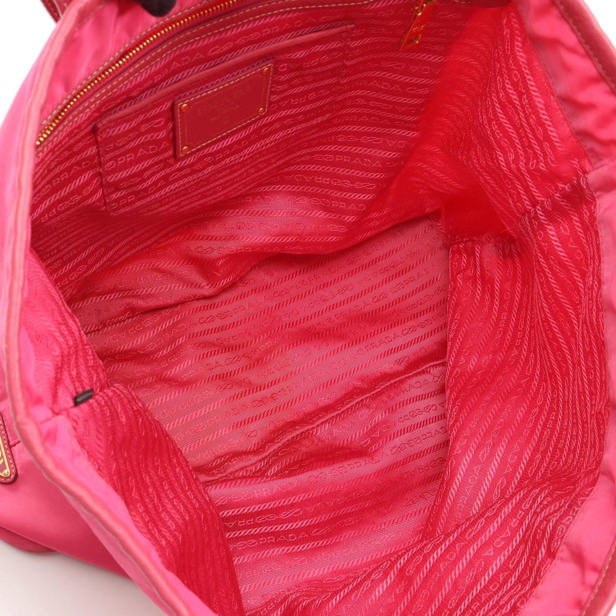 Prada Pink Nylon Leather Handbag Tote Bag (Pre-Owned)