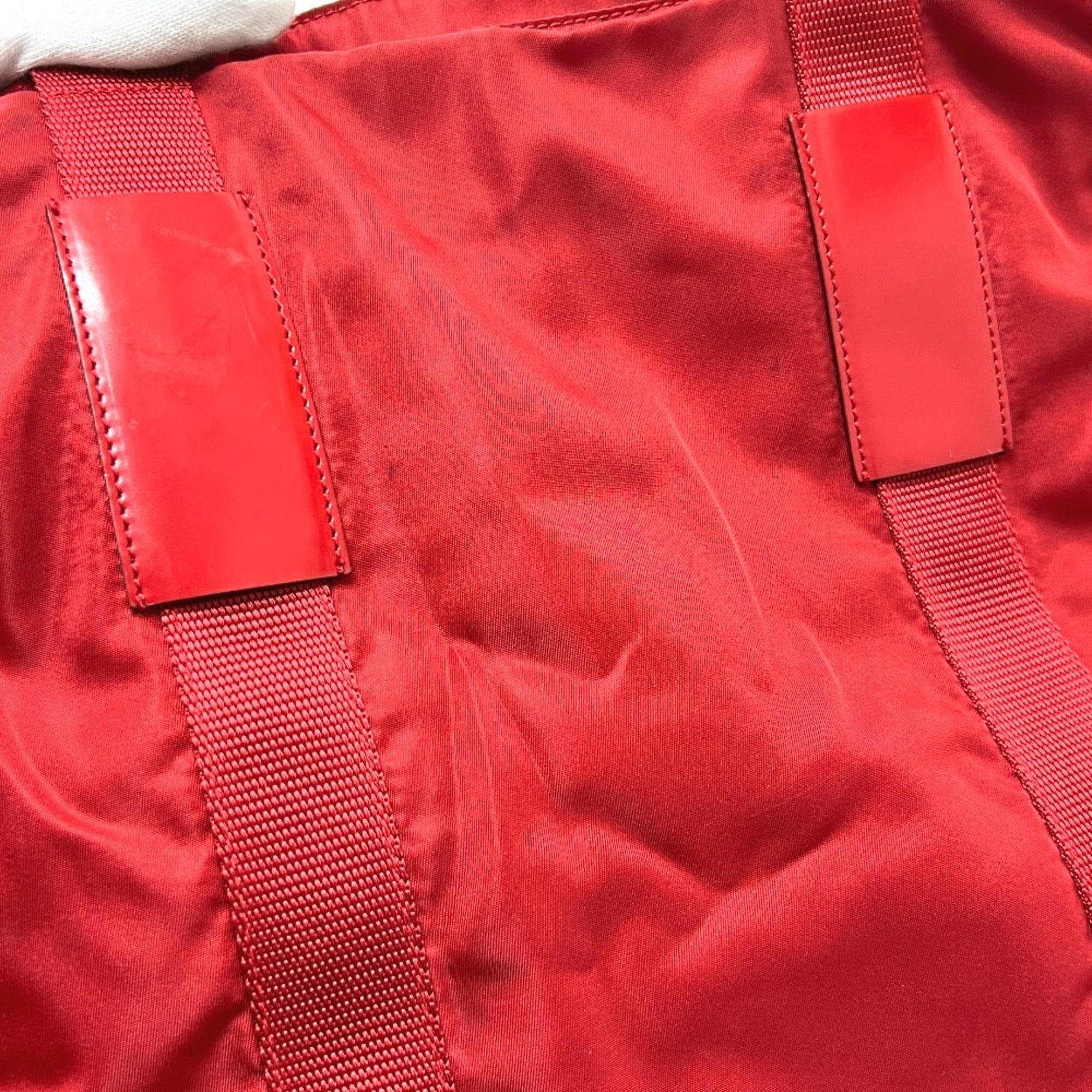 Prada Red Color Nylon Handbag Tote Bag (Pre-Owned)