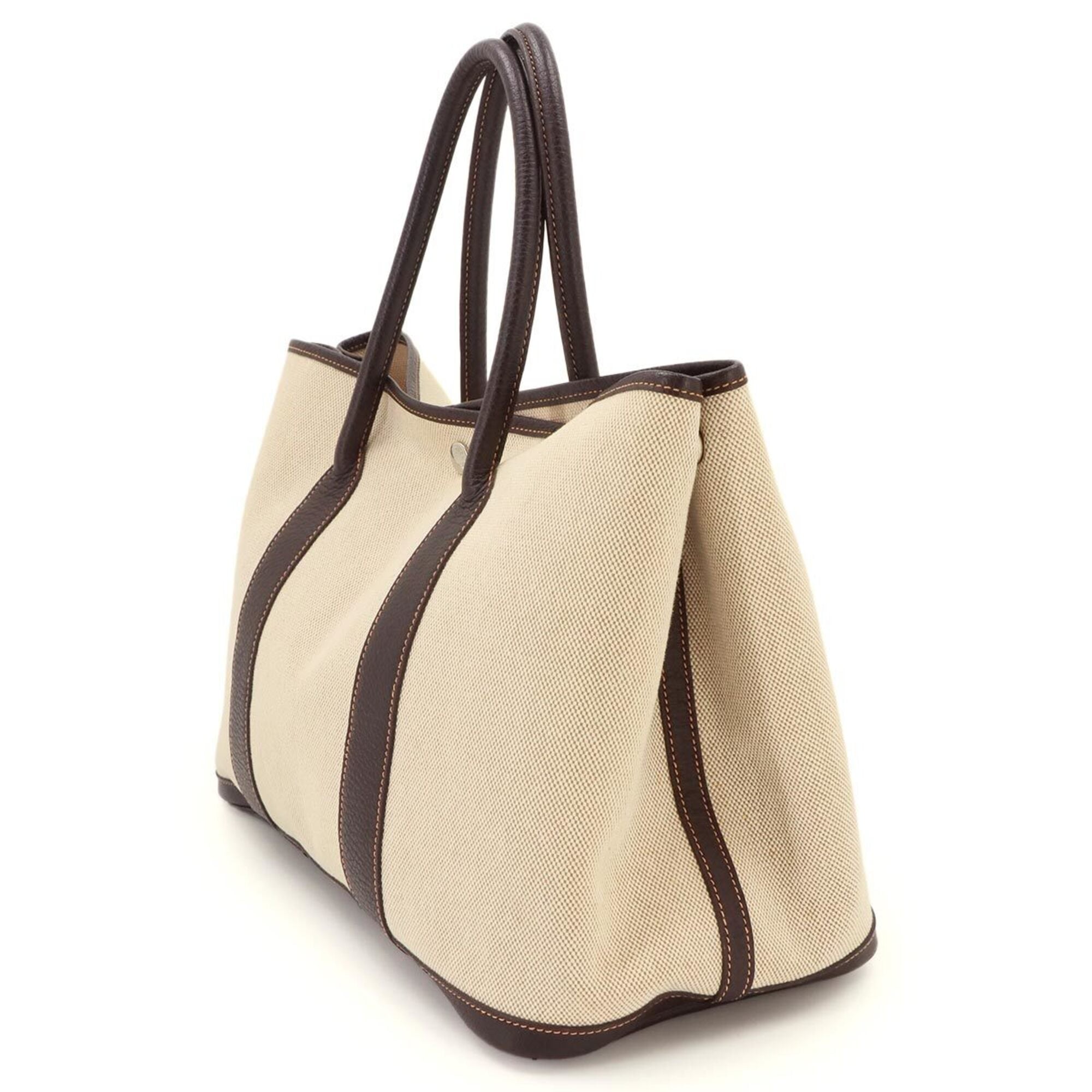 Hermes Marron Natural Toile H Leather Handbag Tote Bag (Pre-Owned)