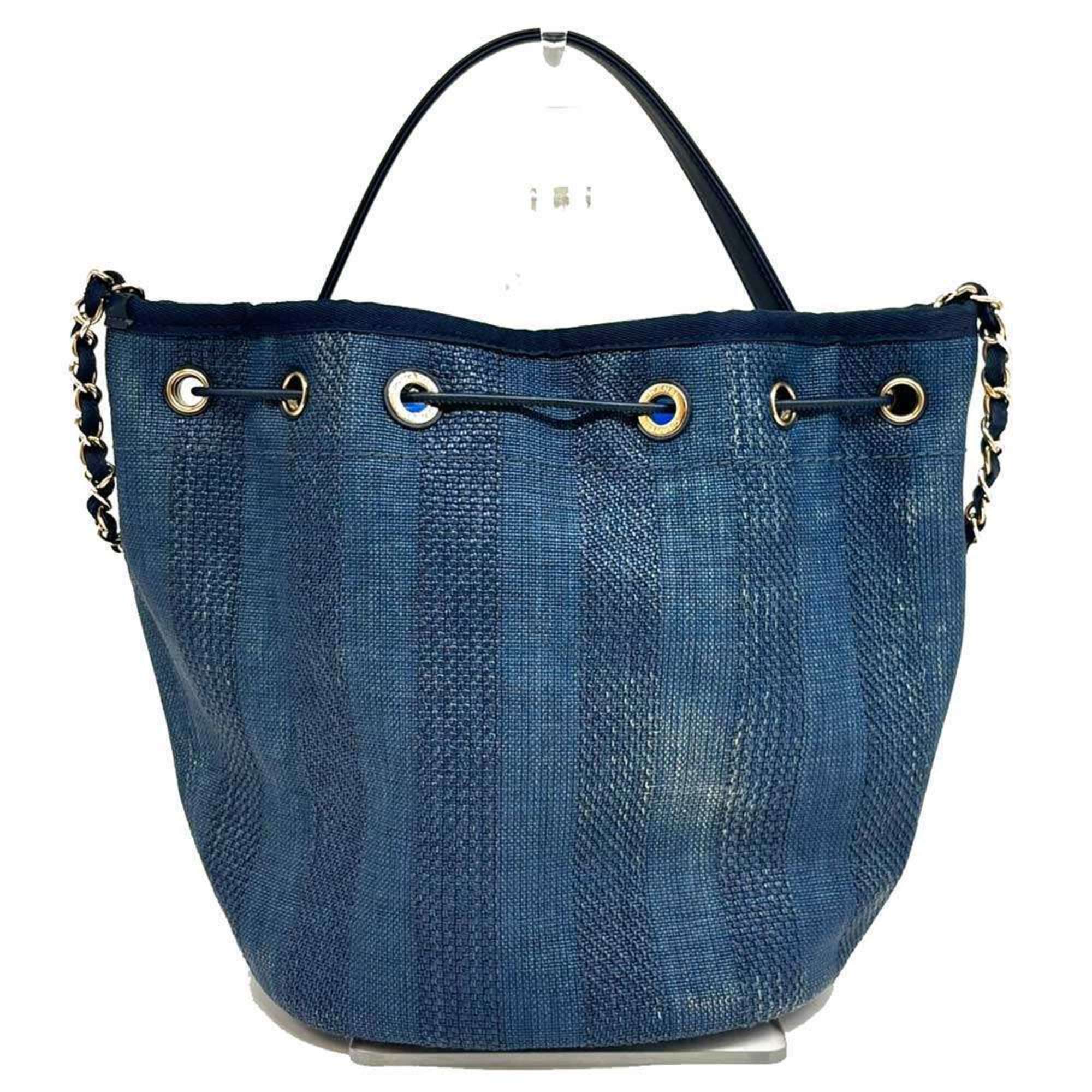 Chanel Blue Raffia Leather Tote Bag (Pre-Owned)