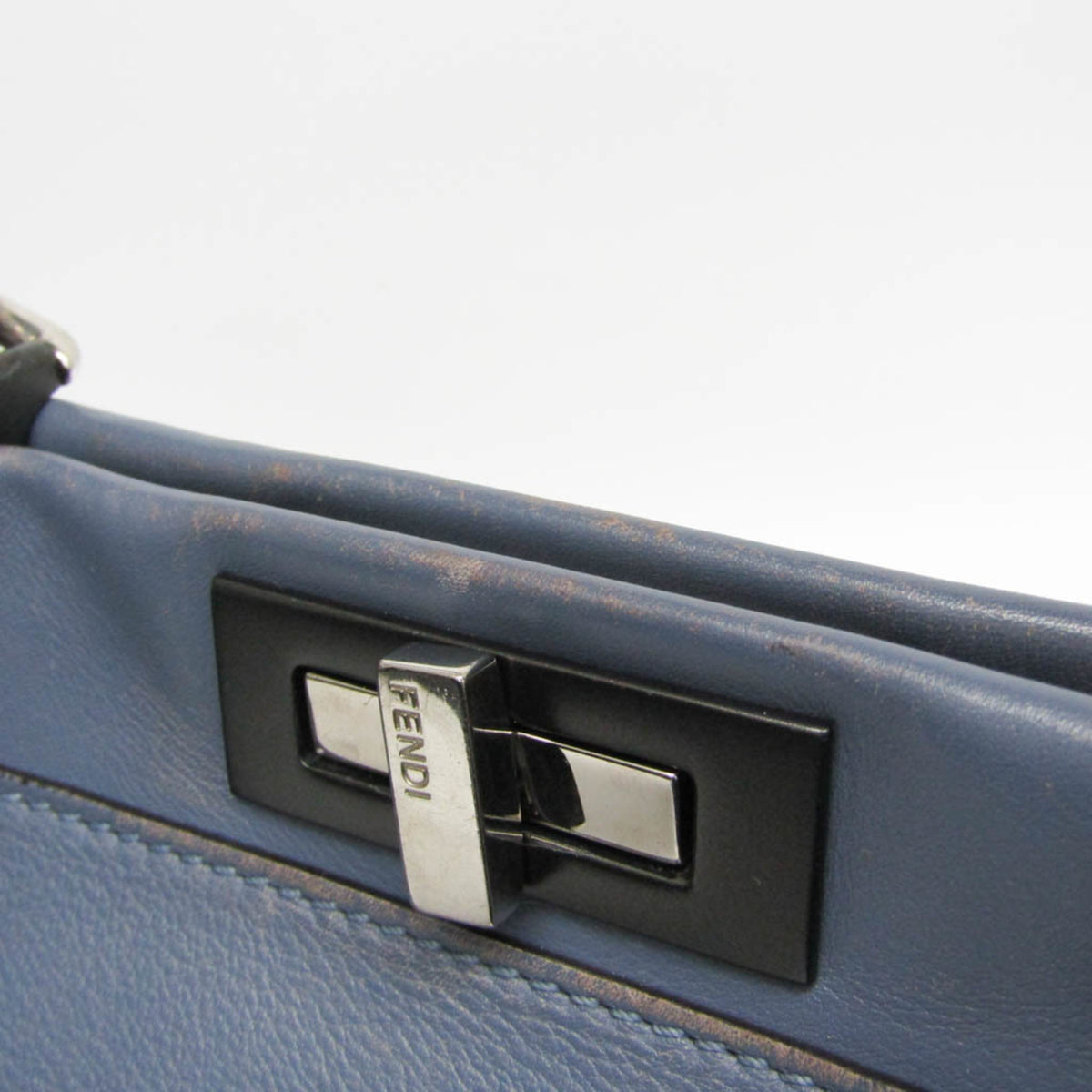 Fendi Peekaboo Blue Leather Handbag Shoulder Bag (Pre-Owned)