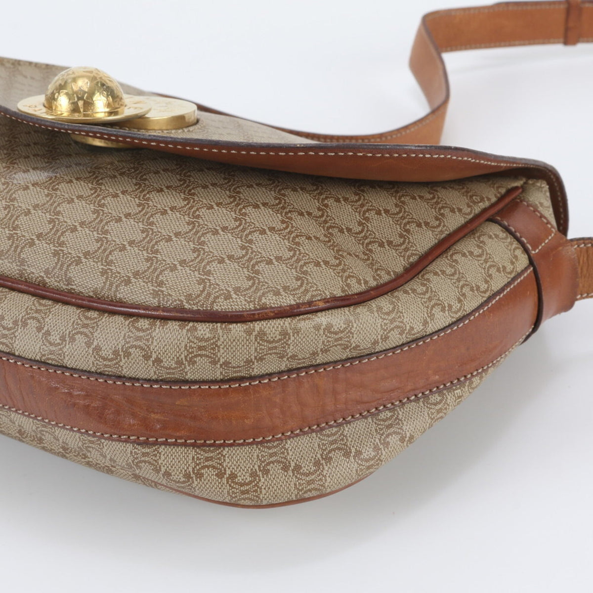 Celine Brown Leather Coated Canvas Crossbody Bag Shoulder Bag (Pre-Owned)