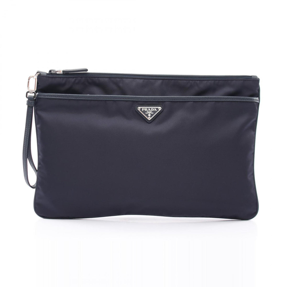 Prada Navy Nylon Leather Clutch Bag Handbag (Pre-Owned)