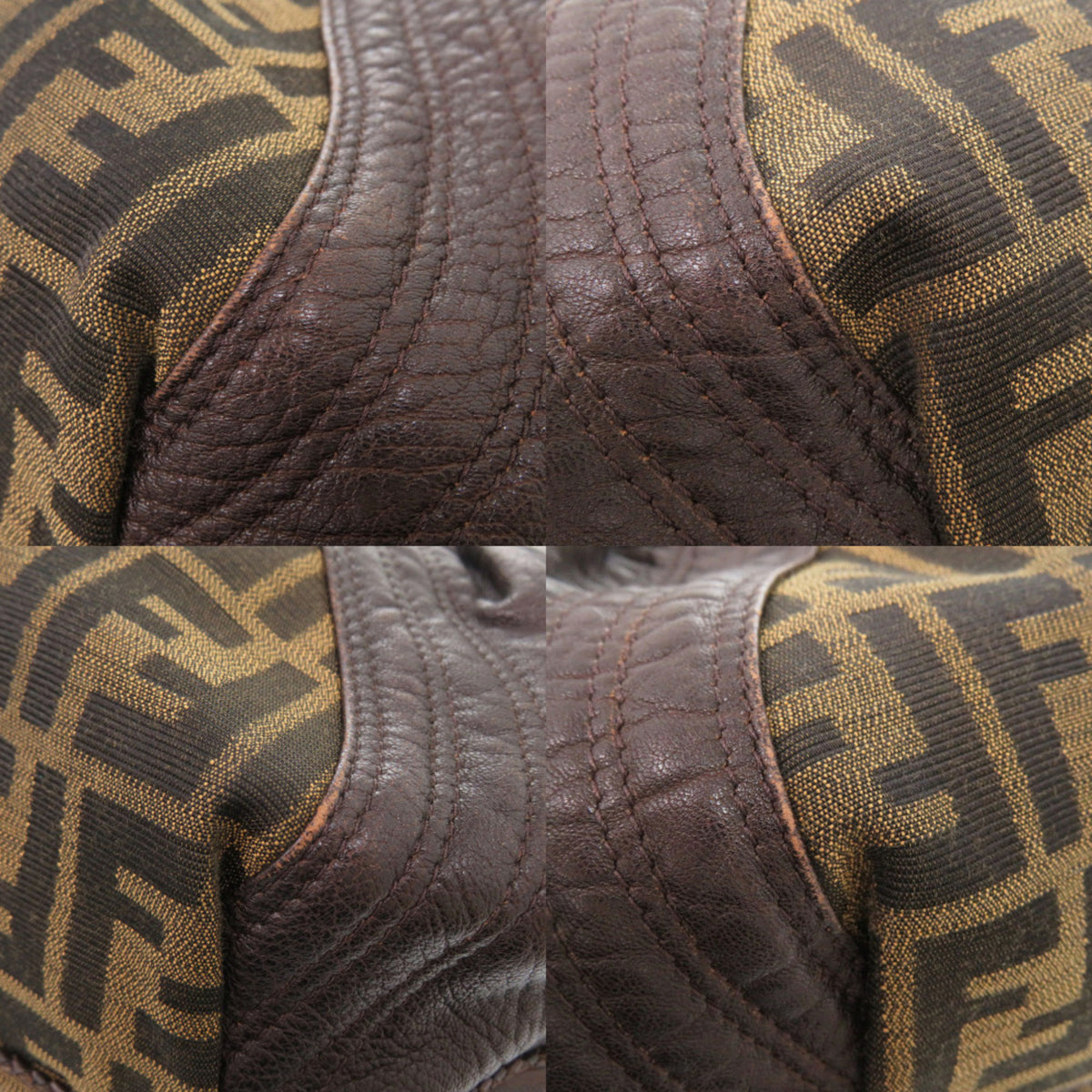 Fendi Brown Leather Canvas Handbag (Pre-Owned)