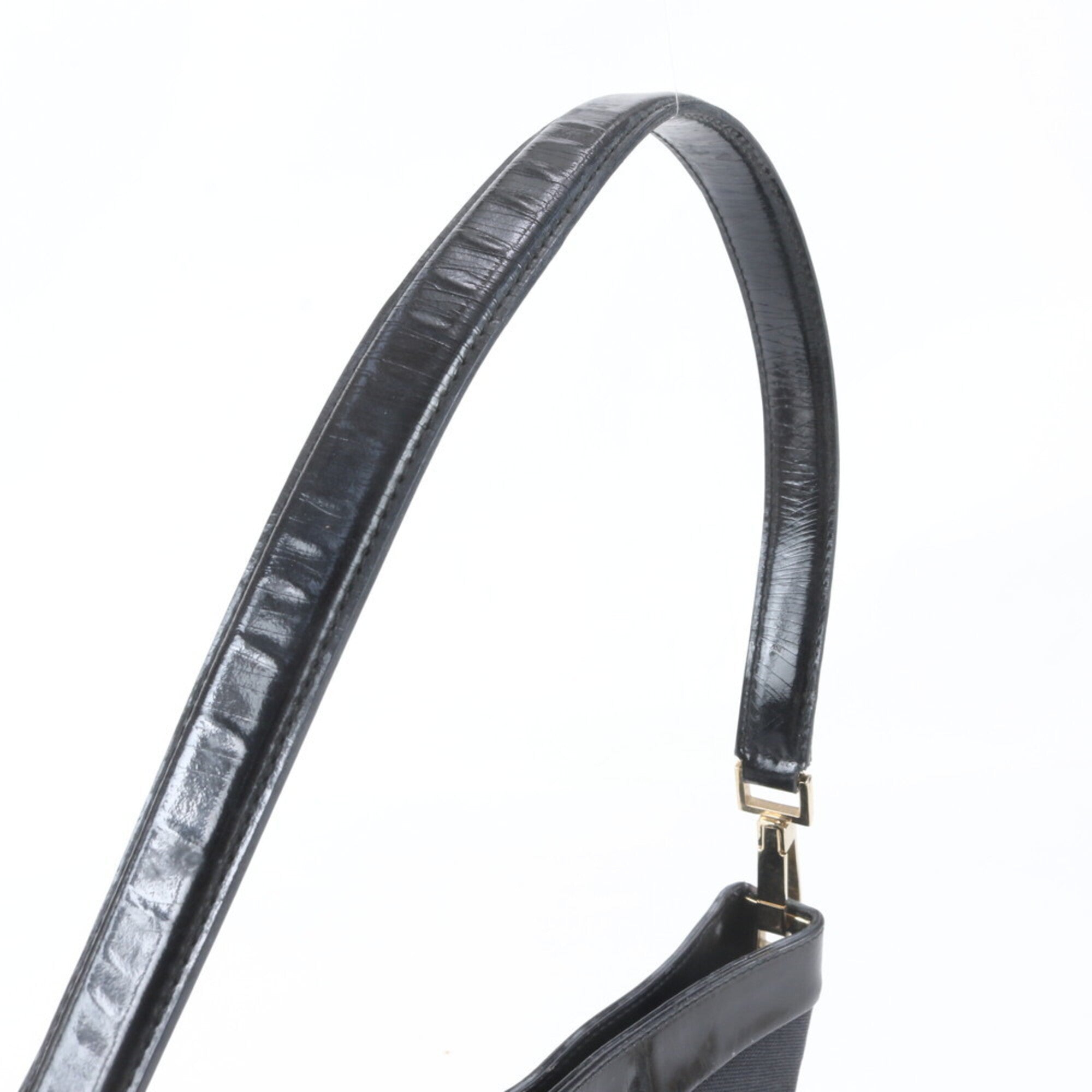 Gucci Black White Leather Canvas Handbag Shoulder Bag Tote Bag (Pre-Owned)