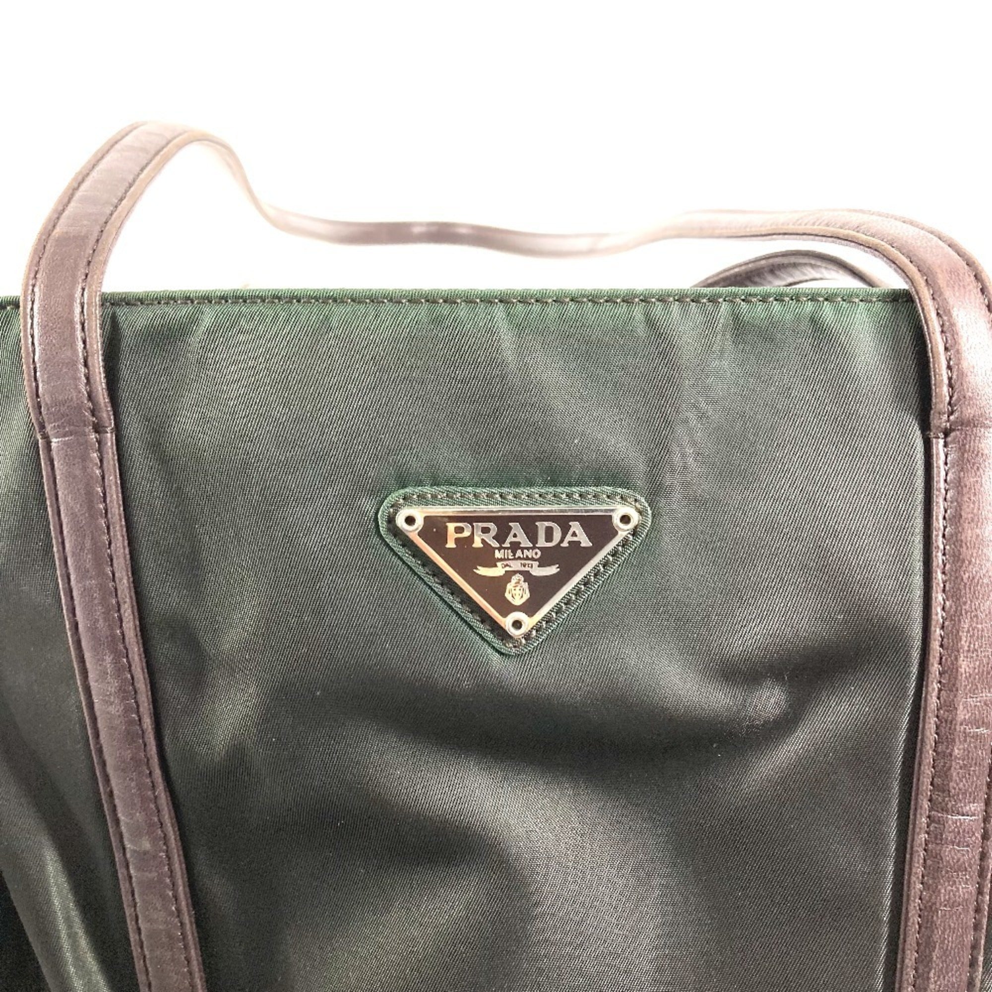 Prada Khaki Nylon Handbag Shoulder Bag Tote Bag (Pre-Owned)
