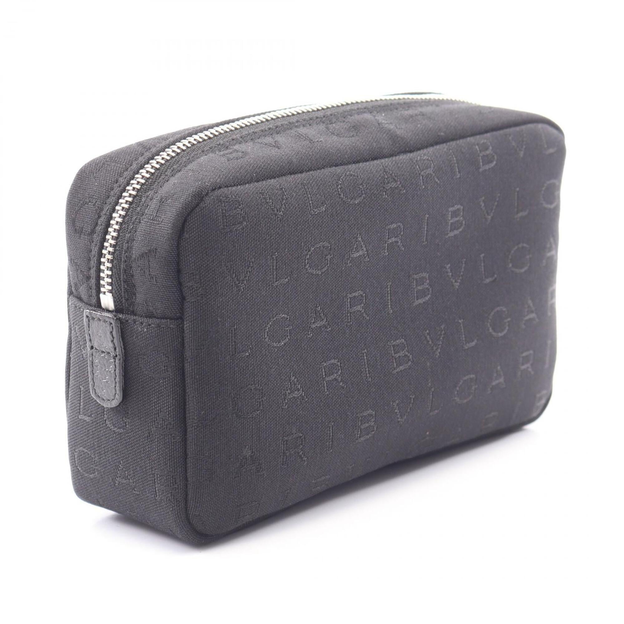 Bvlgari Black Canvas Leather Handbag Pouch (Pre-Owned)