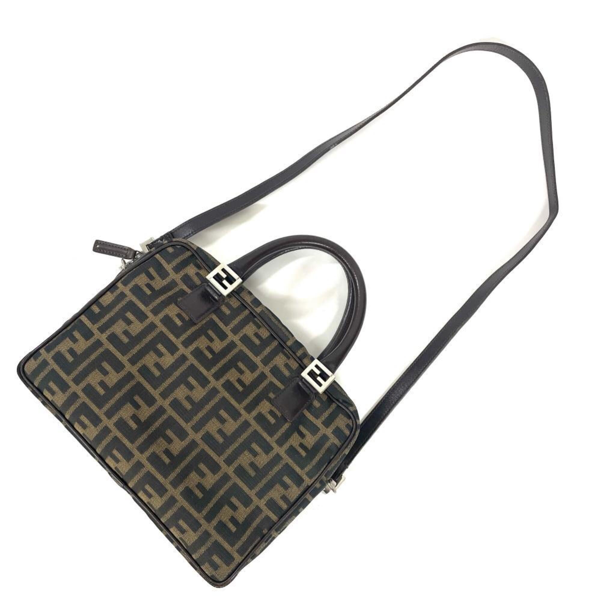 Fendi Zucca Brown Canvas Handbag Shoulder Bag (Pre-Owned)