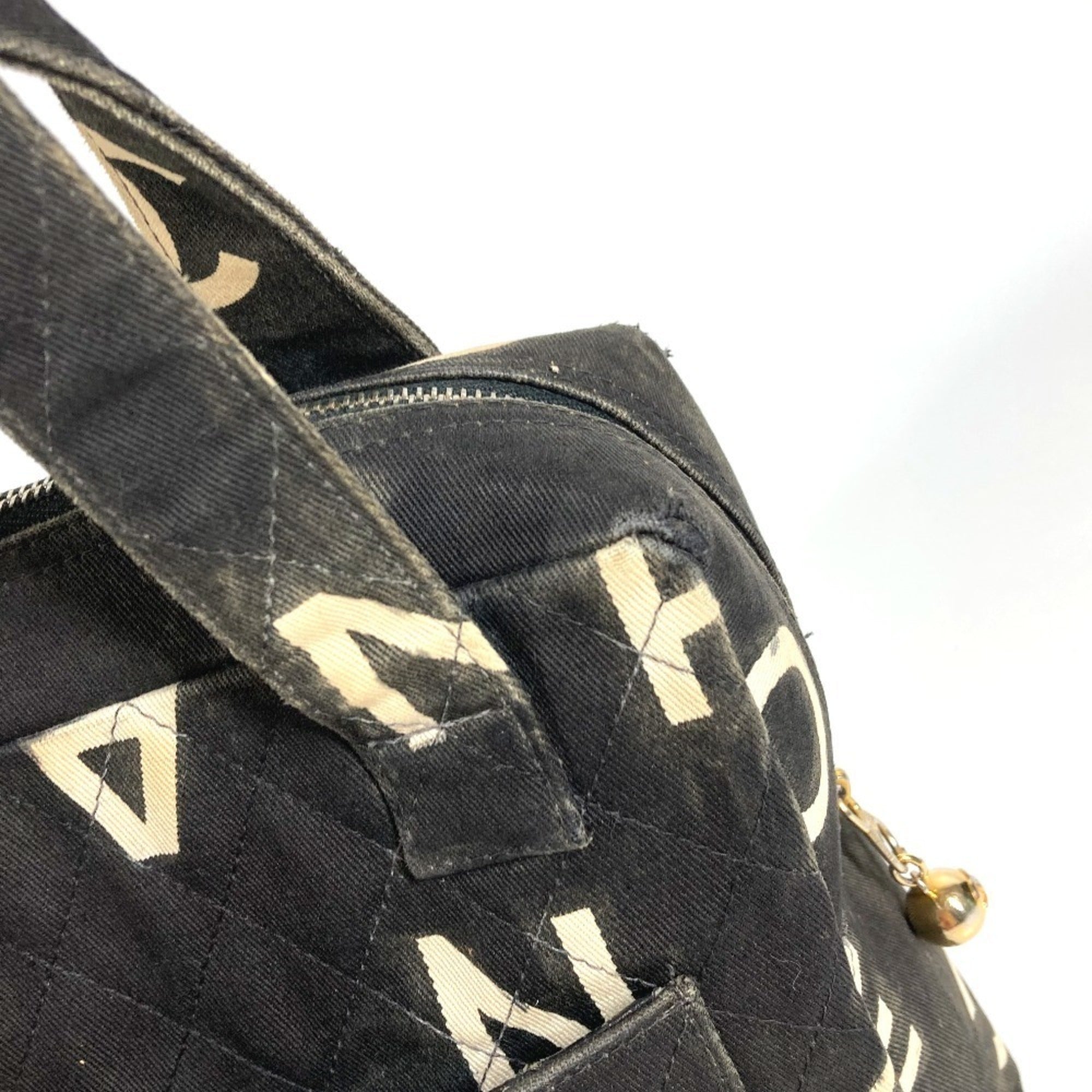 Chanel Black White Canvas Handbag Tote Bag (Pre-Owned)
