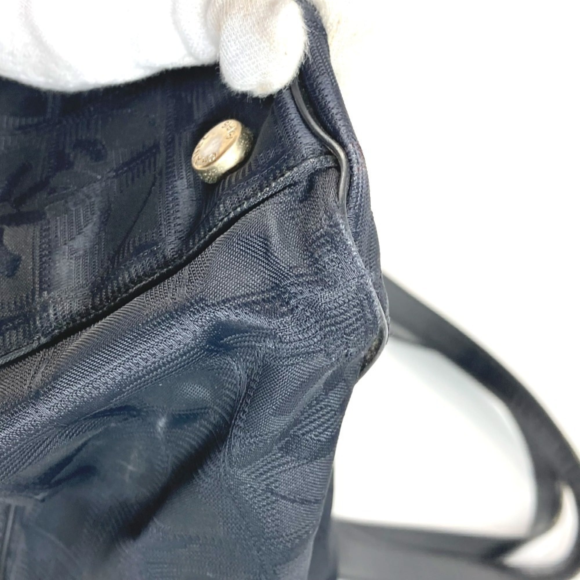 Chanel Black Nylon Leather Shoulder Bag Tote Bag (Pre-Owned)