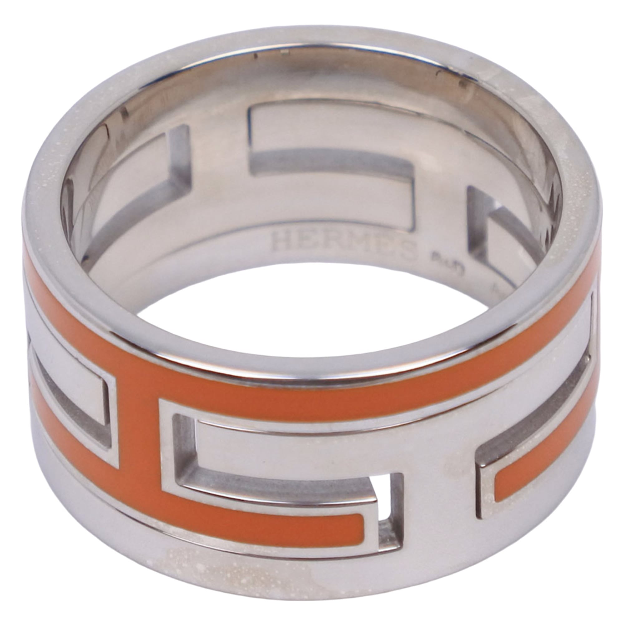 Hermes Silver Orange Enamel Silver 925 Band Ring (Pre-Owned)