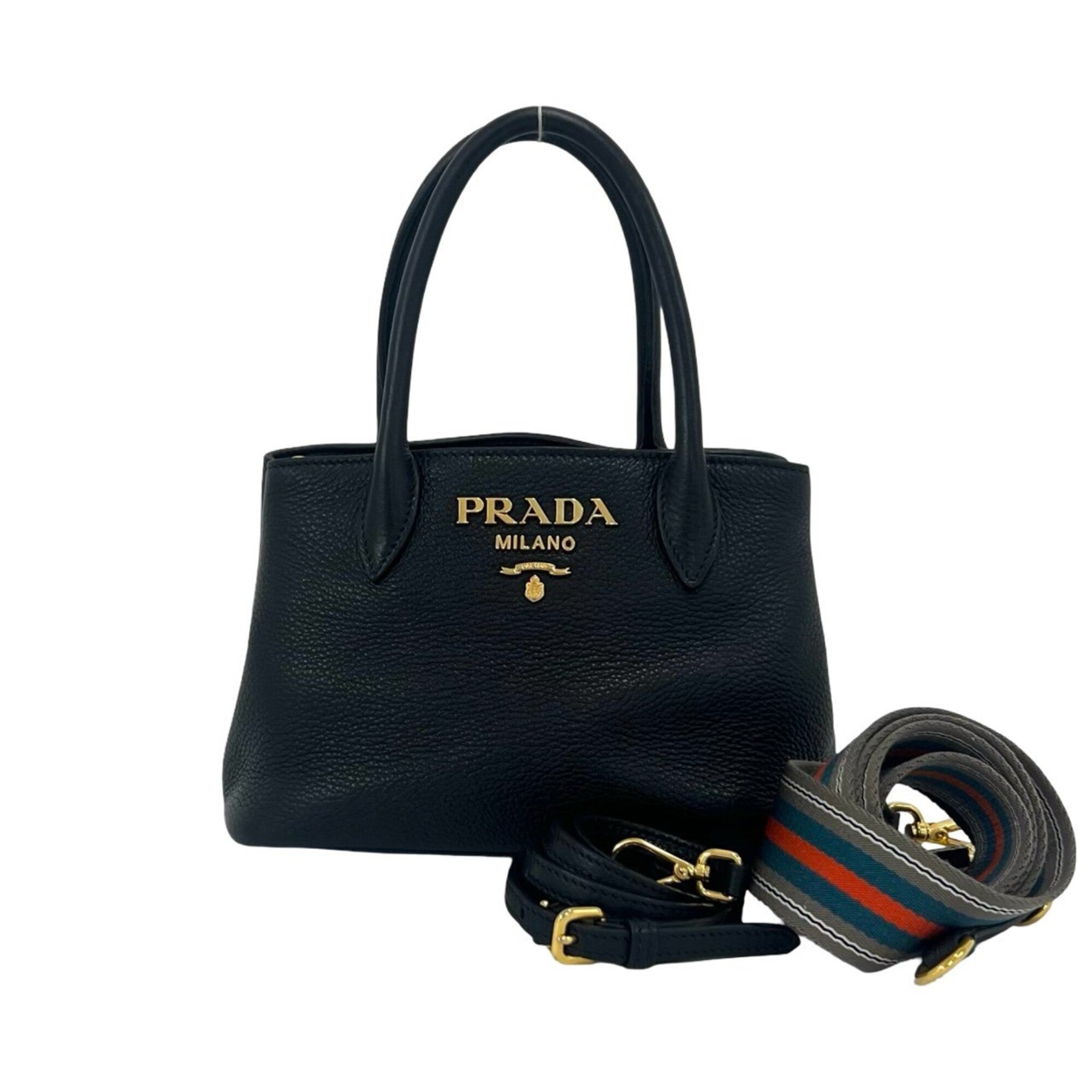 Prada Black Leather Handbag Shoulder Bag Tote Bag (Pre-Owned)