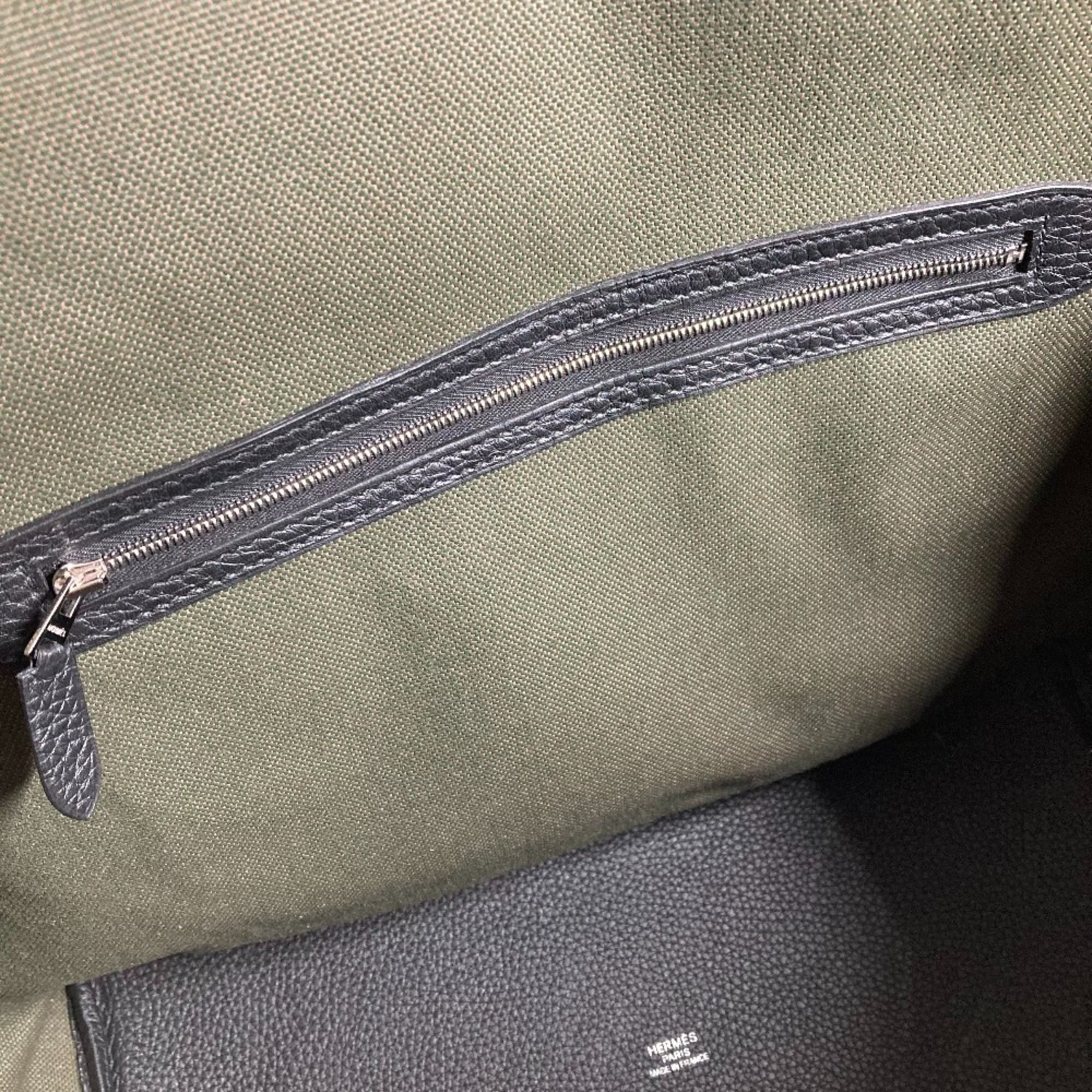 Hermes Black Khaki Taurillon Clemence Leather Handbag Shoulder Bag Tote Bag (Pre-Owned)
