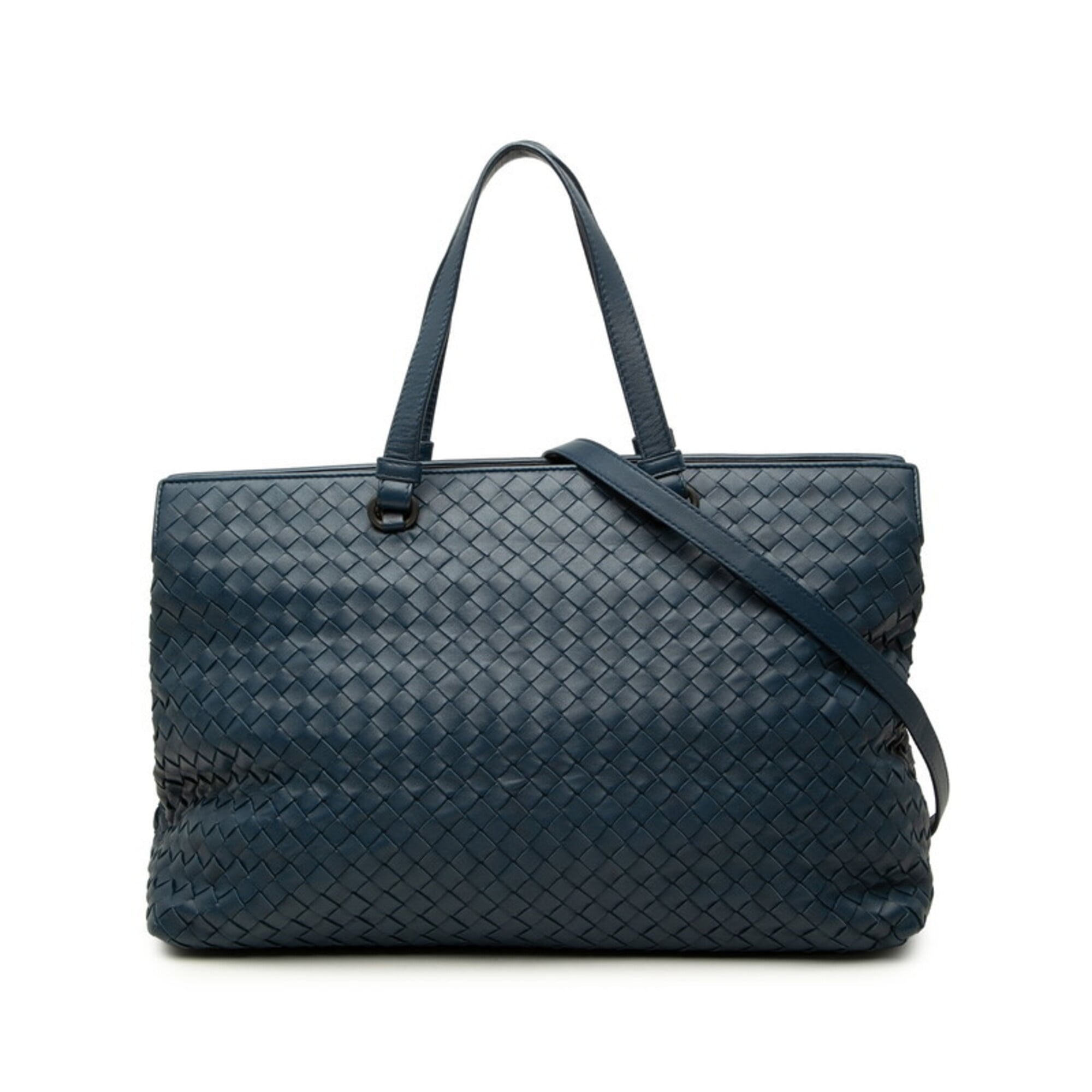 Bottega Veneta Navy Leather Shoulder Bag Tote Bag (Pre-Owned)