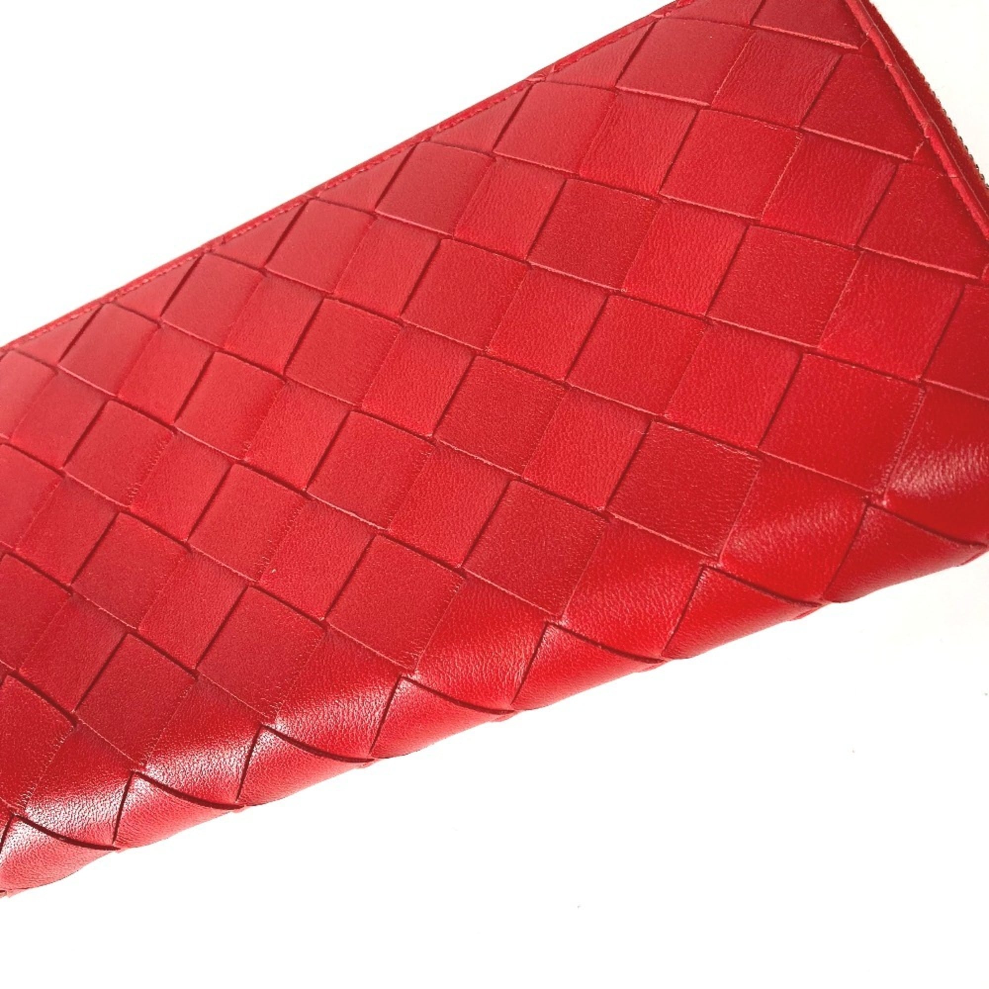 Bottega Veneta Red Color Intrecciato Long Wallet (Bi-Fold) (Pre-Owned)