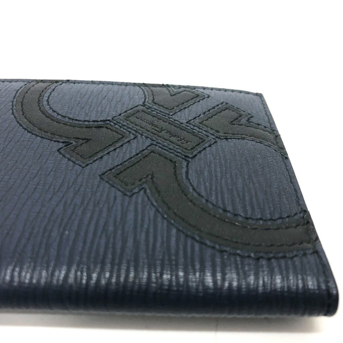 Salvatore Ferragamo Gancini Navy Leather Long Wallet (Bi-Fold) (Pre-Owned)