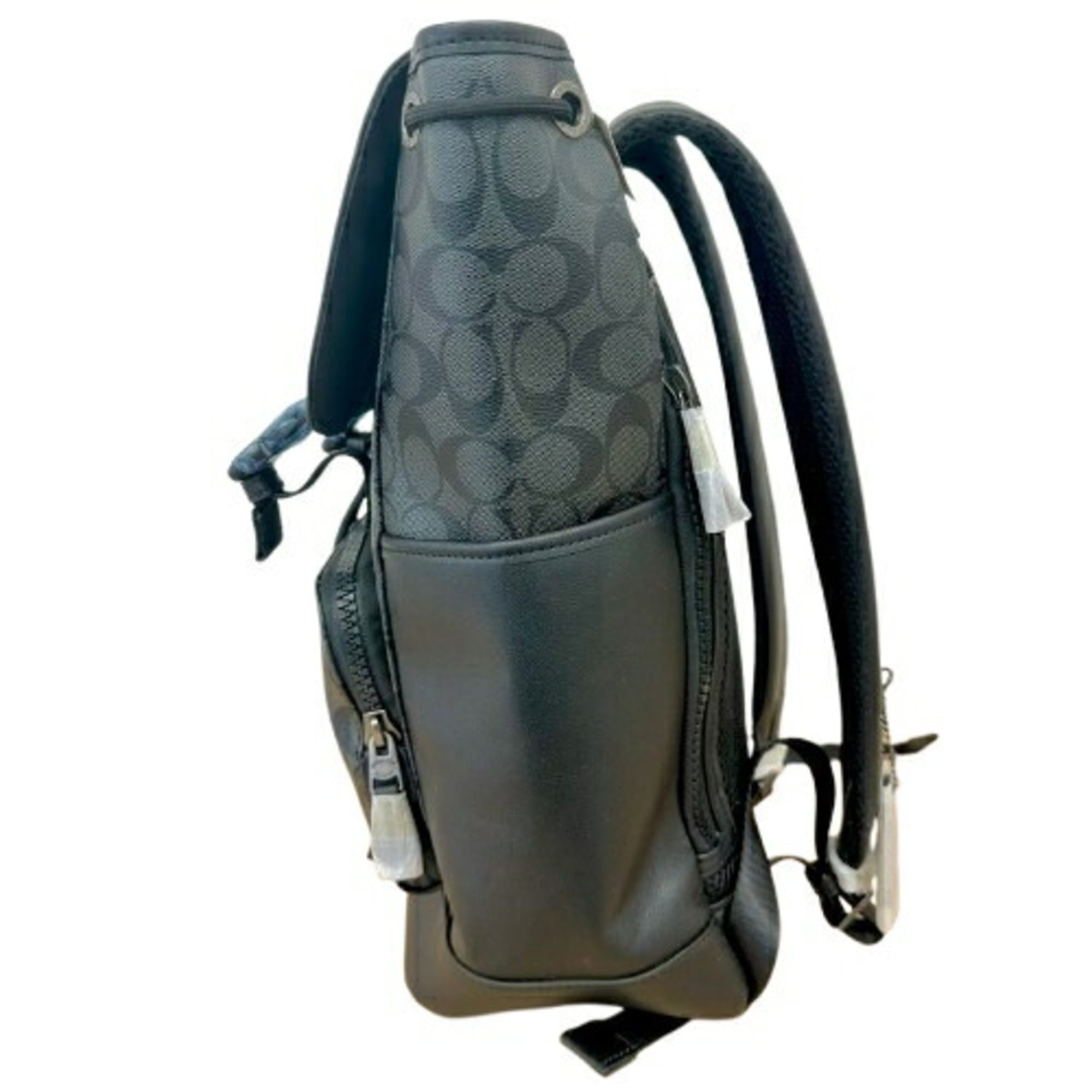 Coach Signature Black Leather Canvas Backpack (Pre-Owned)