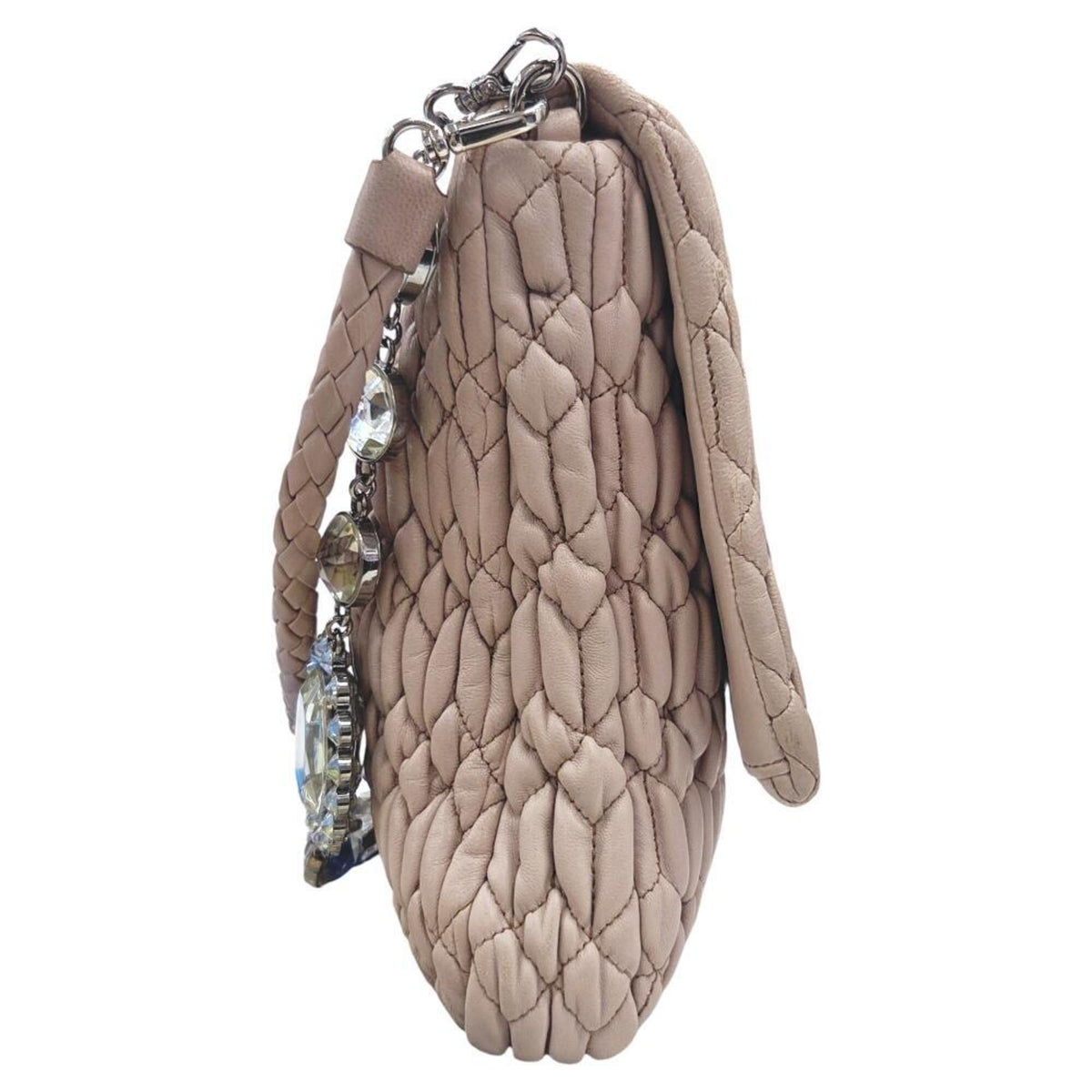 Miu Miu Matelasse Pink Beige Leather Shoulder Bag (Pre-Owned)