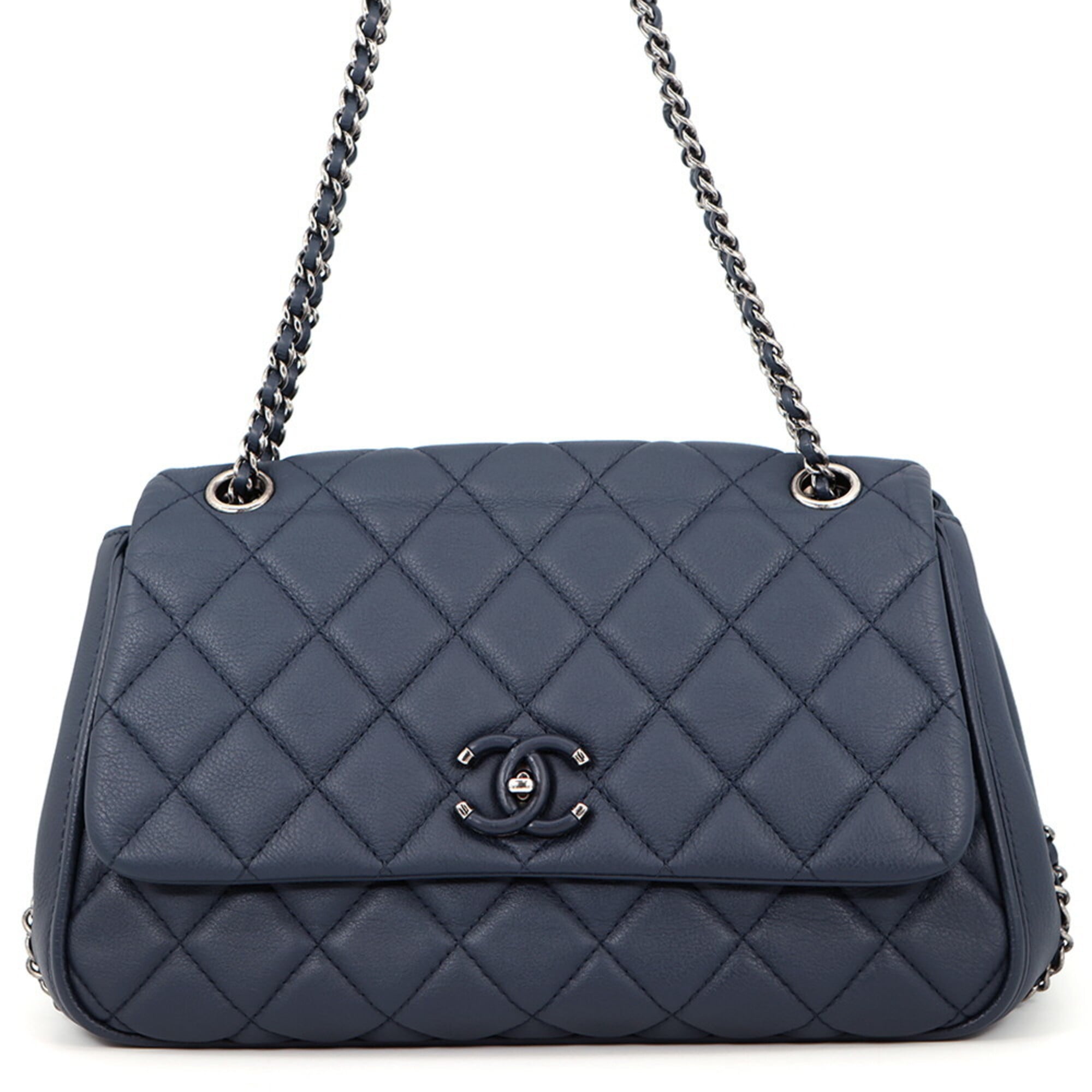Chanel Navy Leather Handbag Shoulder Bag (Pre-Owned)
