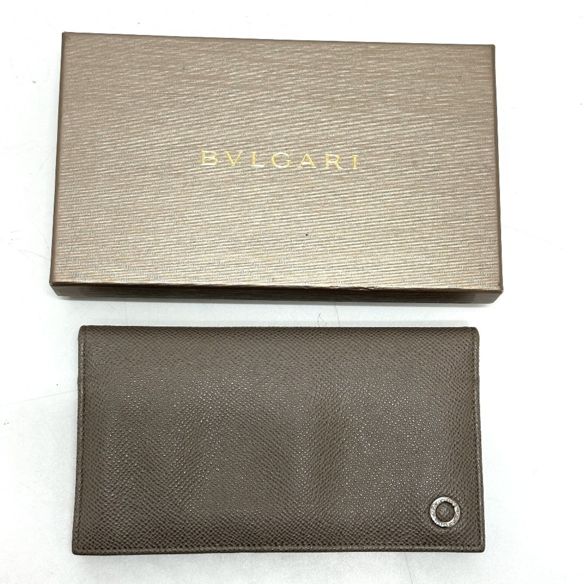 Bvlgari Gray Leather Long Wallet (Bi-Fold) (Pre-Owned)