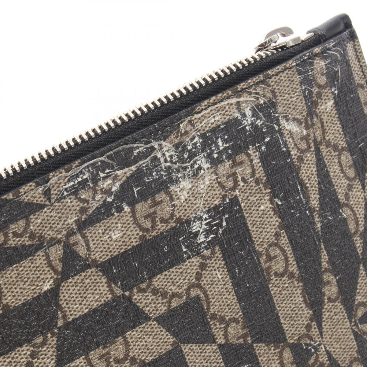 Gucci Beige Black Brown Coated Canvas Leather Clutch Bag Handbag (Pre-Owned)