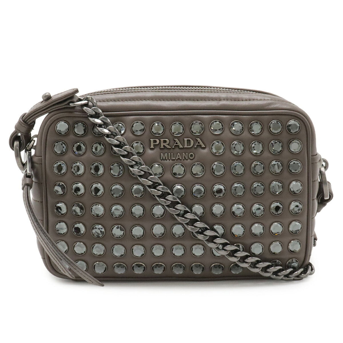 Prada Grayish Leather Clutch Bag Shoulder Bag (Pre-Owned)
