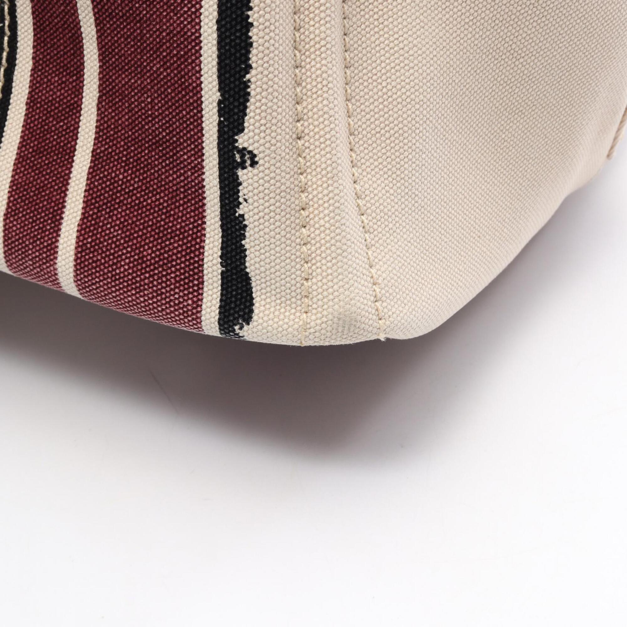 Prada Beige Black Bordeaux Canvas Handbag Tote Bag (Pre-Owned)