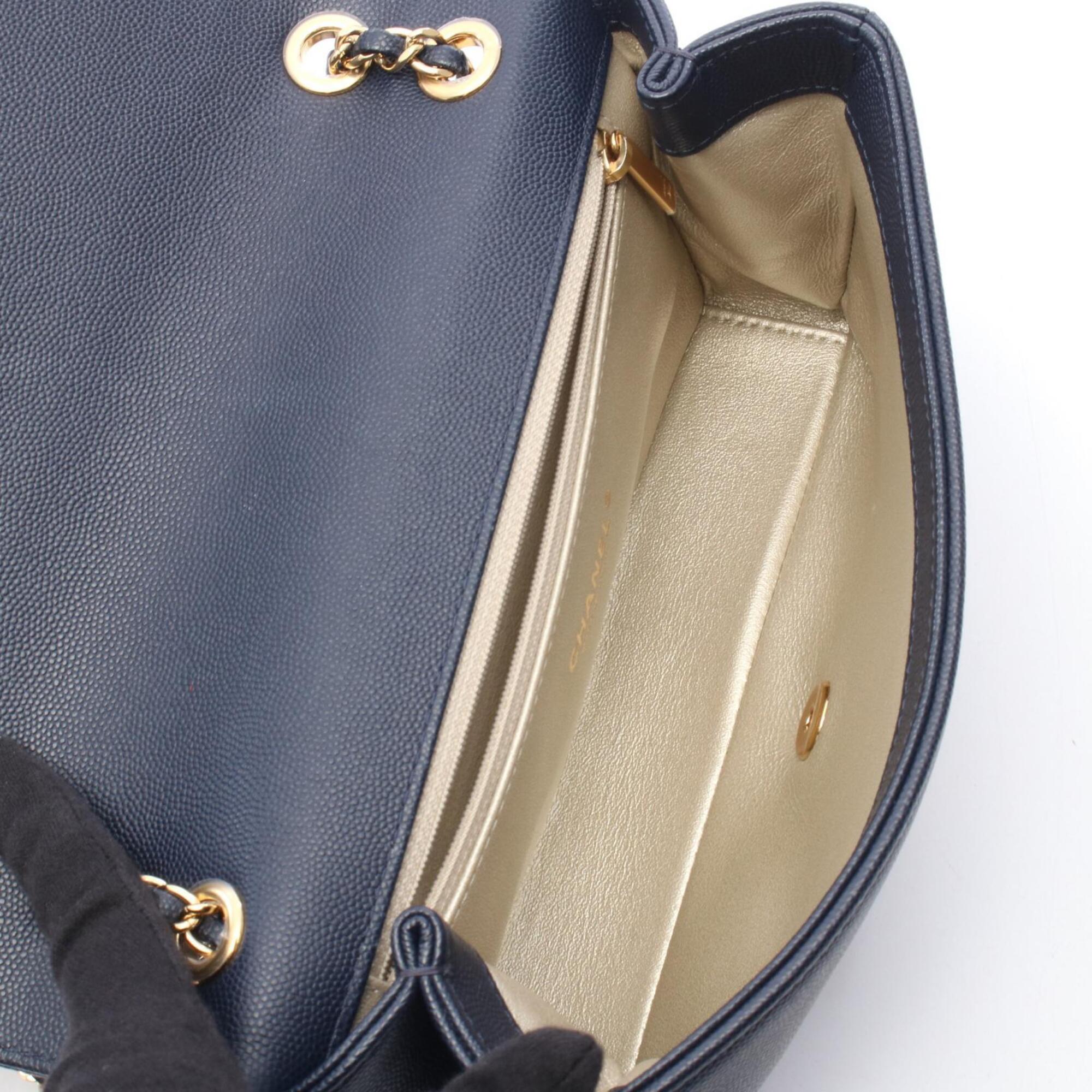 Chanel Navy Grained Calfskin Handbag Shoulder Bag (Pre-Owned)