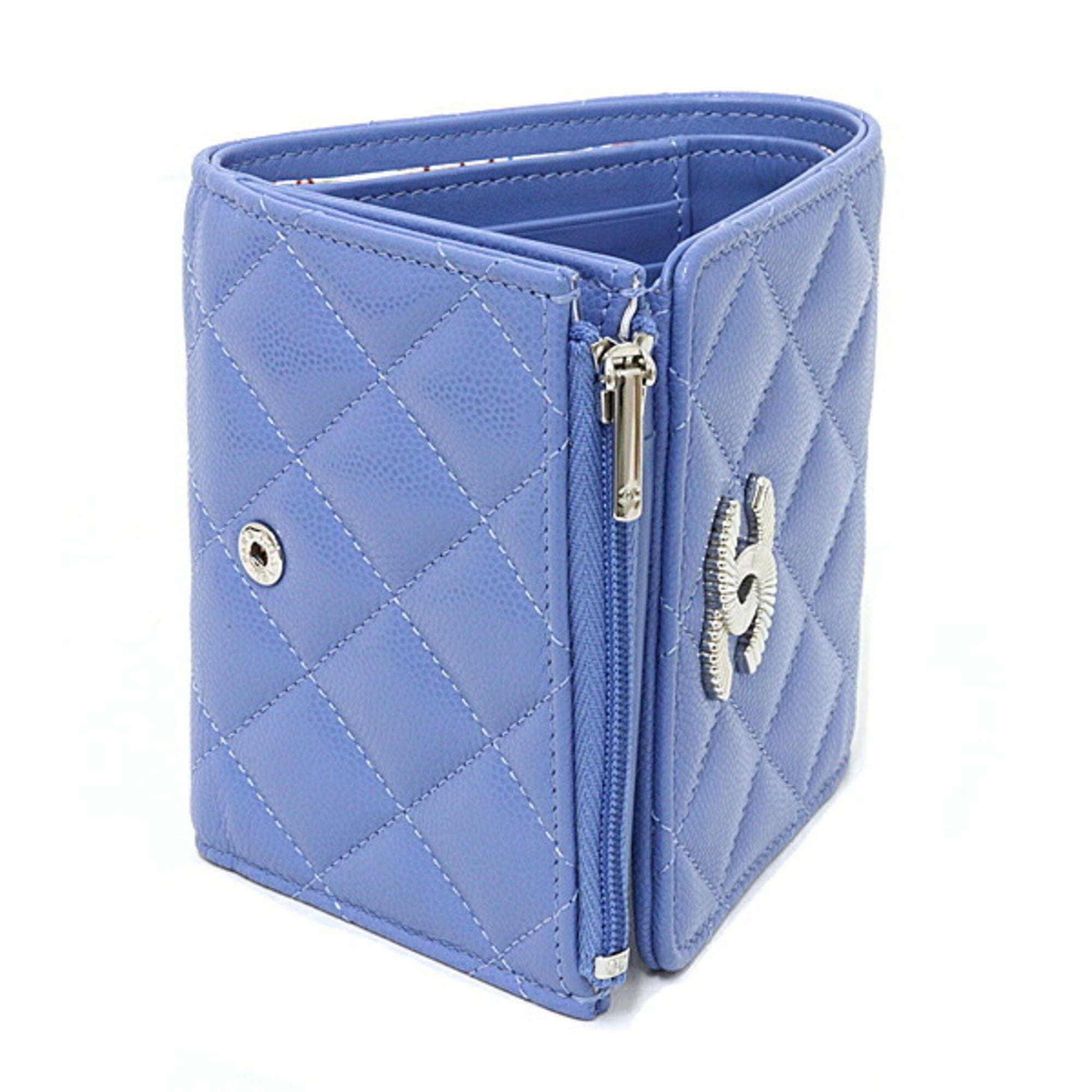 Chanel Matelasse Blue Grained Calfskin Wallet (Tri-Fold) (Pre-Owned)