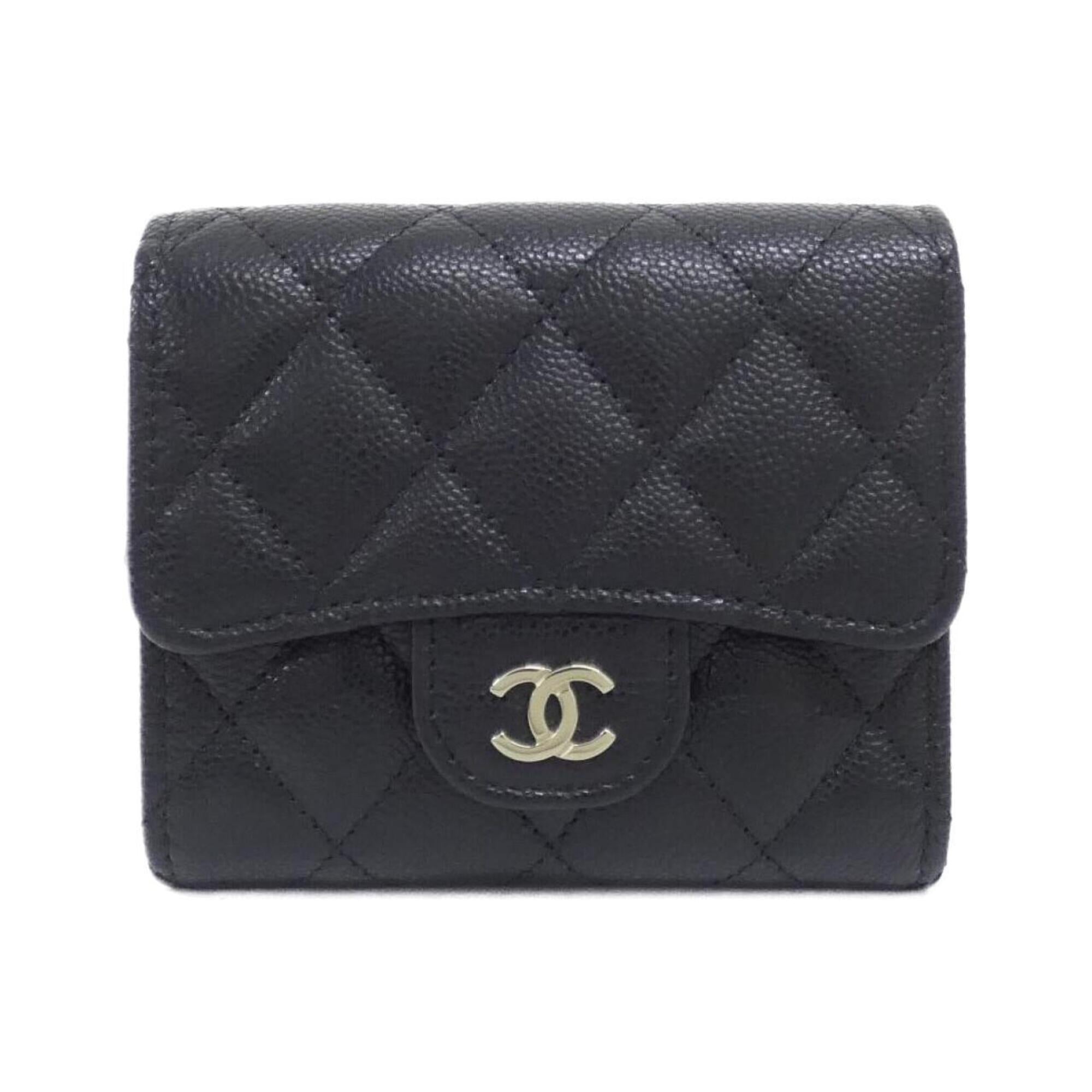 Chanel Black Bordeaux Grained Calfskin Wallet (Tri-Fold) (Pre-Owned)