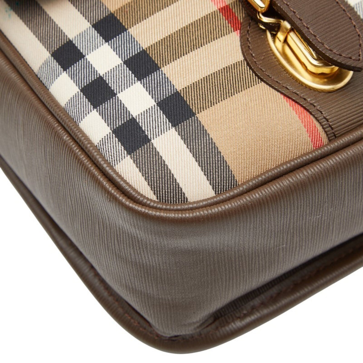 Burberry Beige Brown Canvas Leather Shoulder Bag (Pre-Owned)